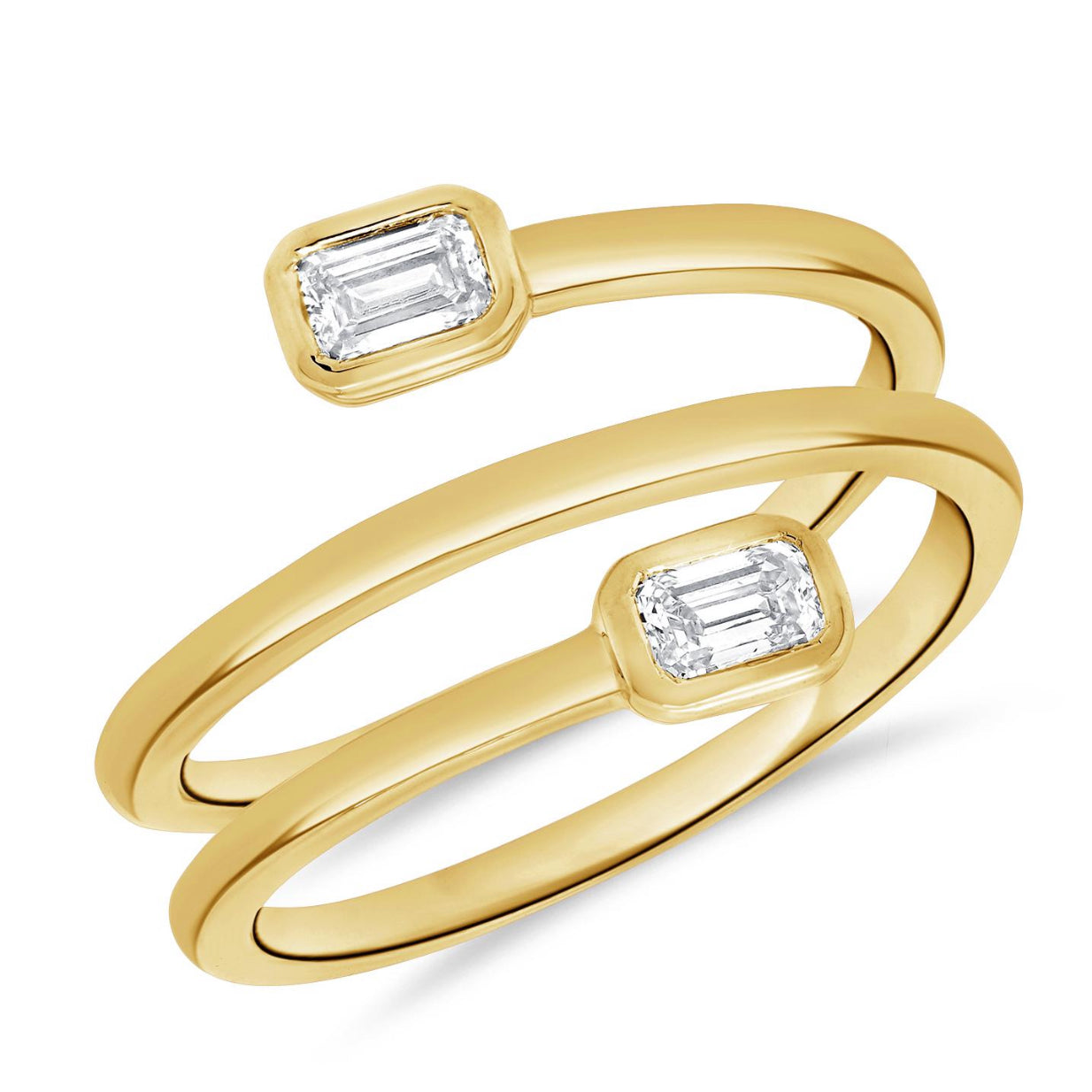 14k Yellow Gold Wrap Around Ring with Two Bezel Diamonds