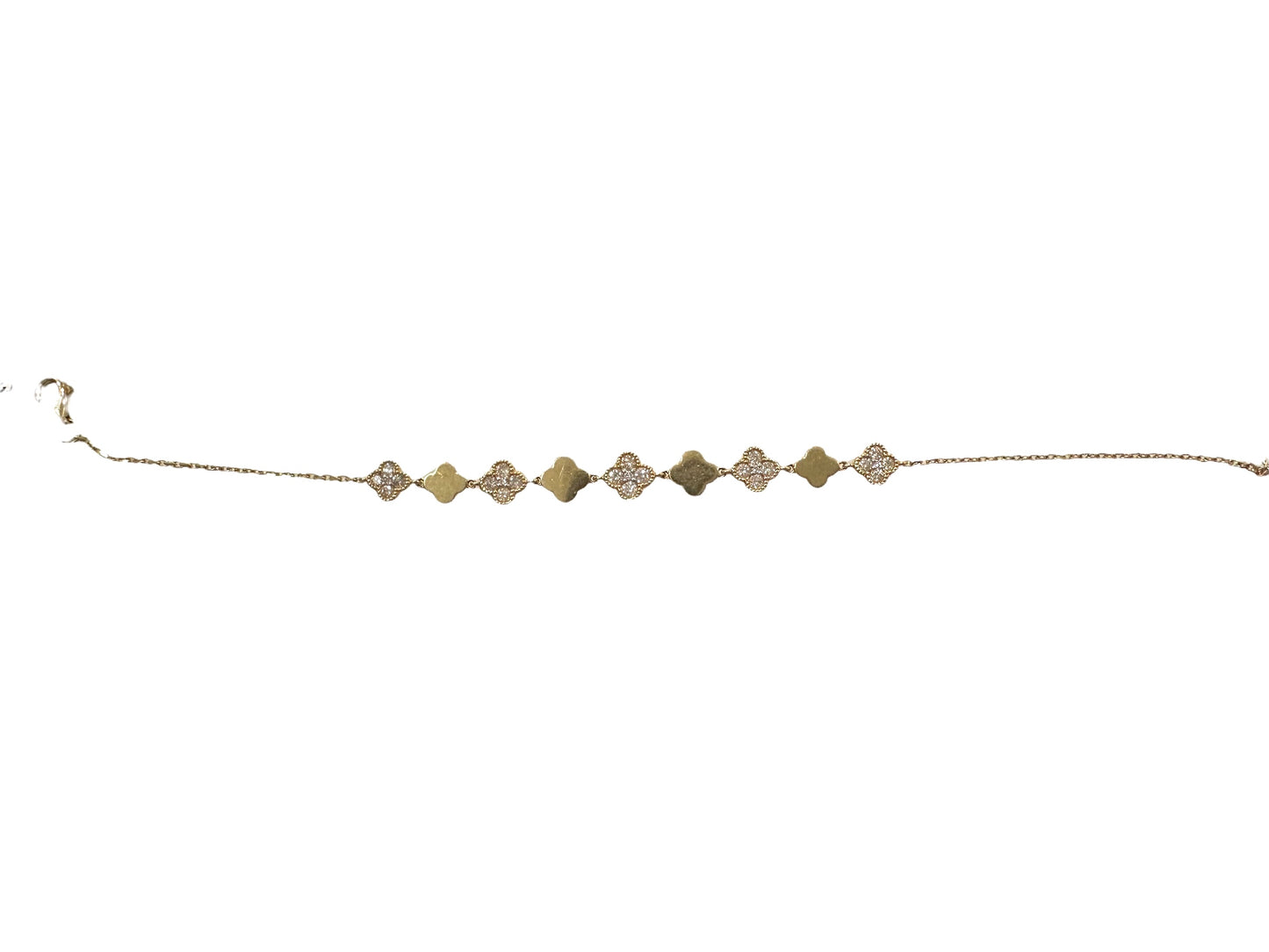 14k Mini Diamond and Gold Clover Bracelet