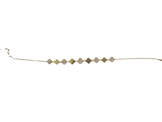 14k Mini Diamond and Gold Clover Bracelet