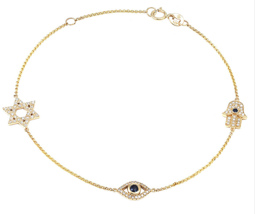 Yellow Gold Round Bezel Sapphire Bracelet