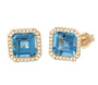 Yellow Gold Square Prong Blue Topaz Earrings