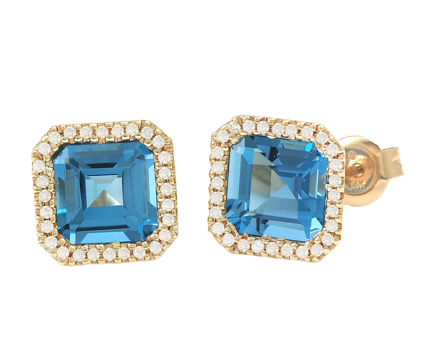 Yellow Gold Square Prong Blue Topaz Earrings