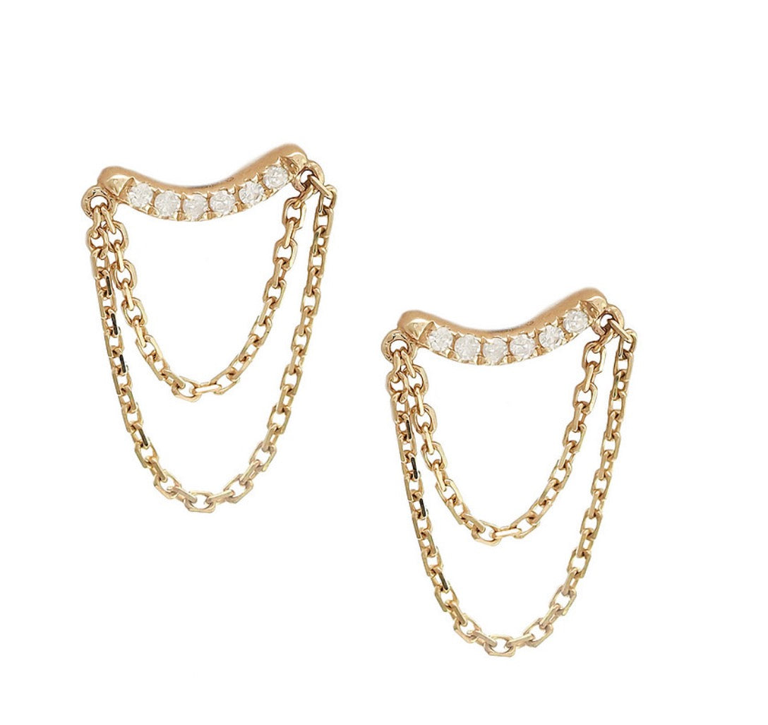 14K Yellow Gold Fashion Micro Pave Diamond Chain Earrings