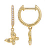 14k Yellow Gold Butterfly Dangle Diamond Huggie Earrings