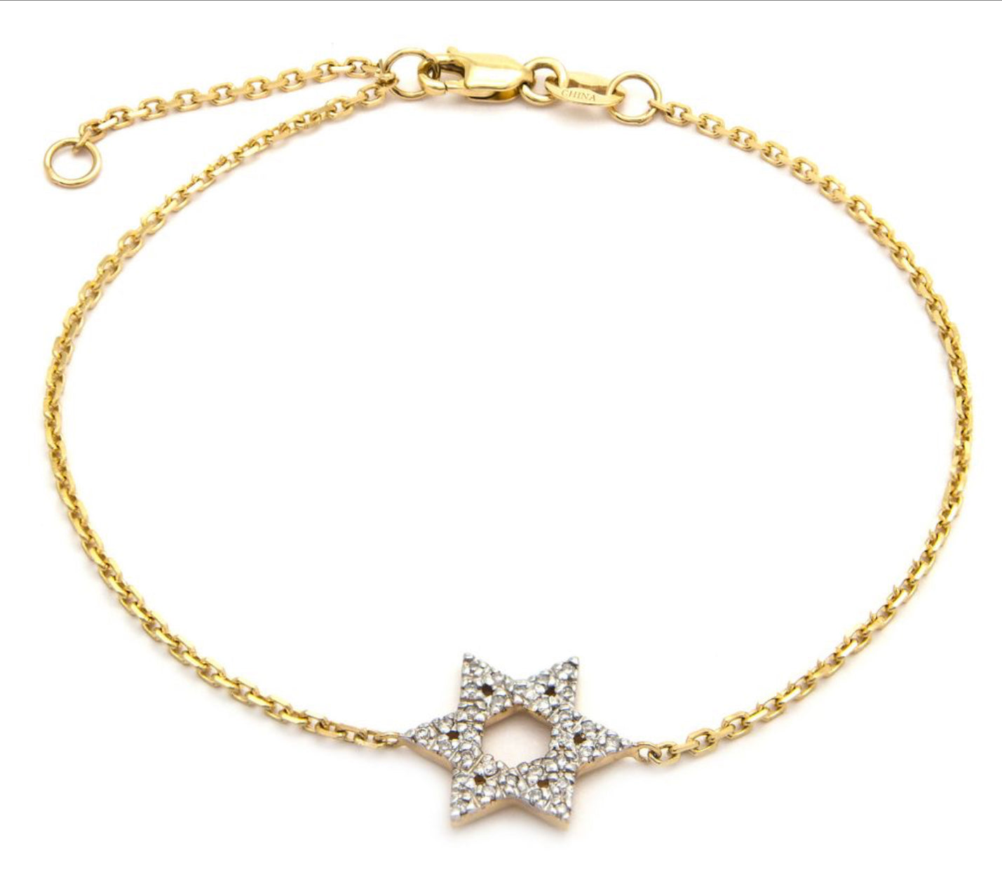 Yellow Gold Jewish Star Single Prong Diamond Bracelet