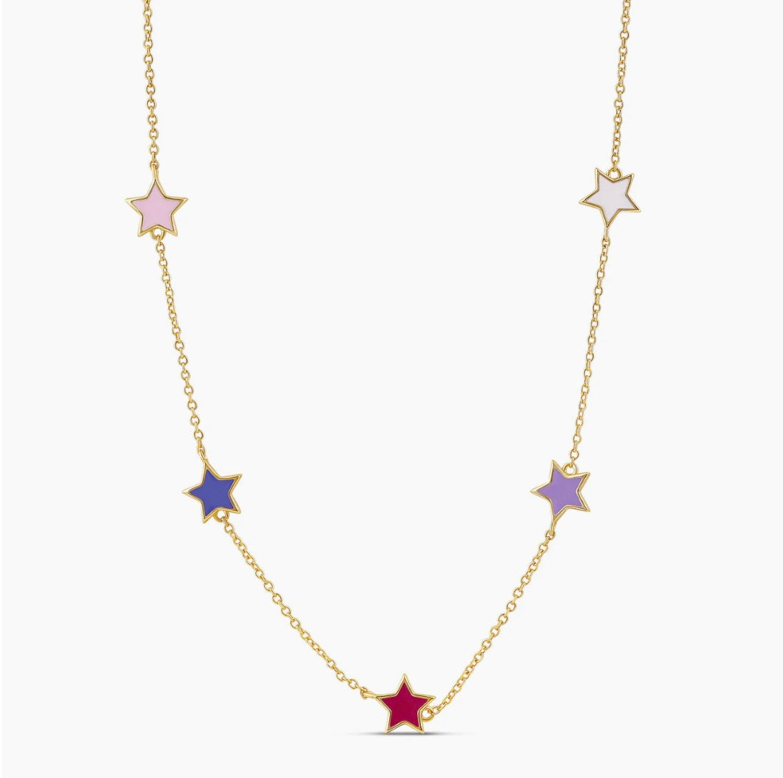 Yellow Gold Plated Multi Enamel Star Necklace