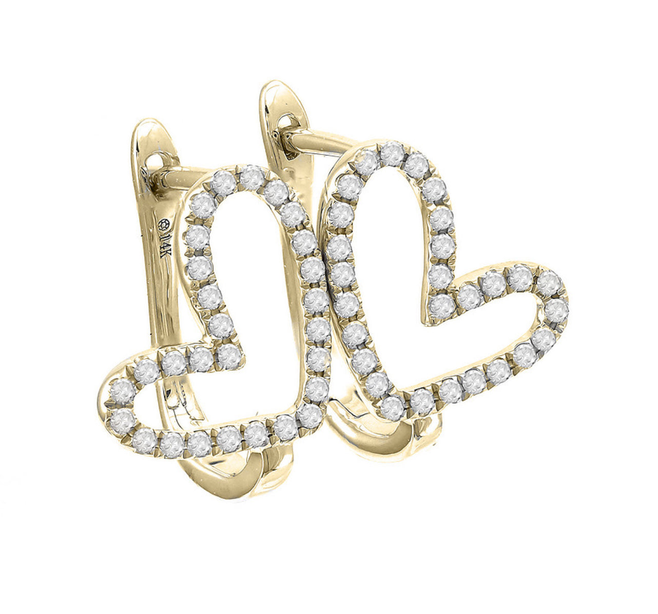 Yellow Gold Heart Single Prong Diamond Huggie