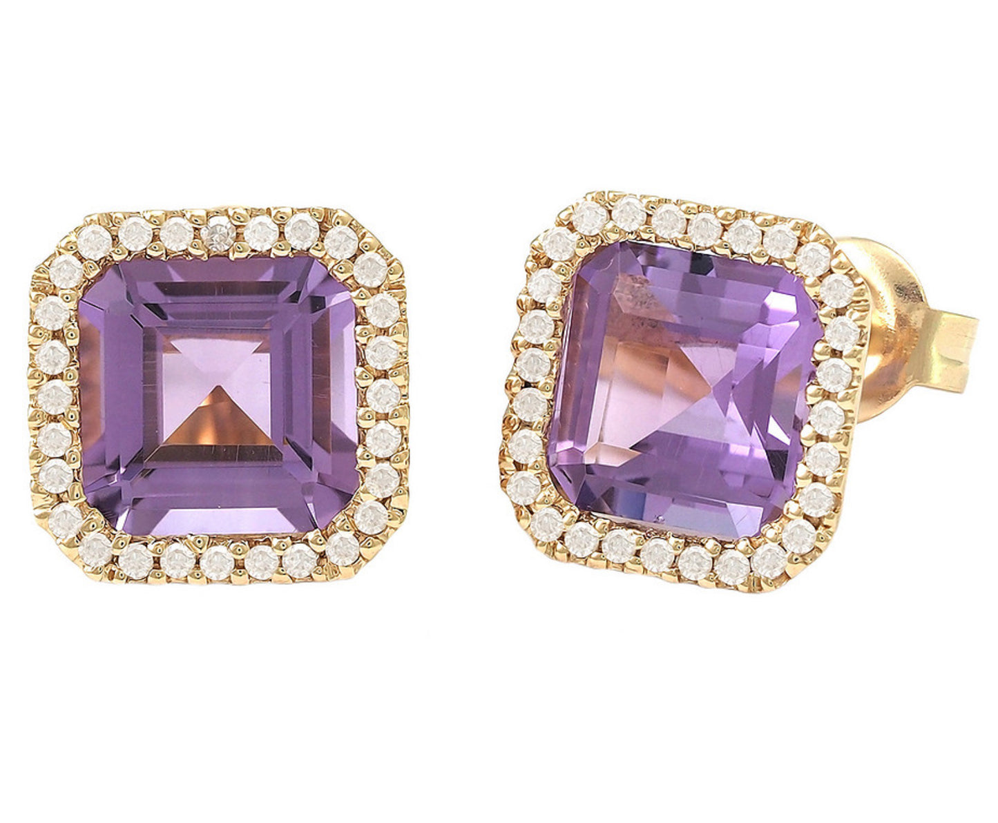 Yellow Gold Square Prong Amethyst Earrings