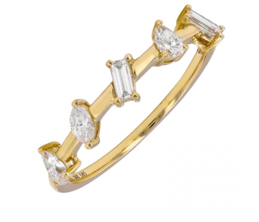14k Yellow Gold Multi-Shape Diamond Ring