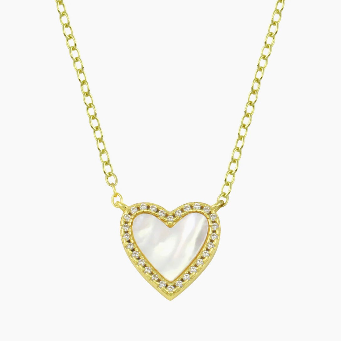 Yellow Gold Plated Small Pave Outline Stone Heart Necklace