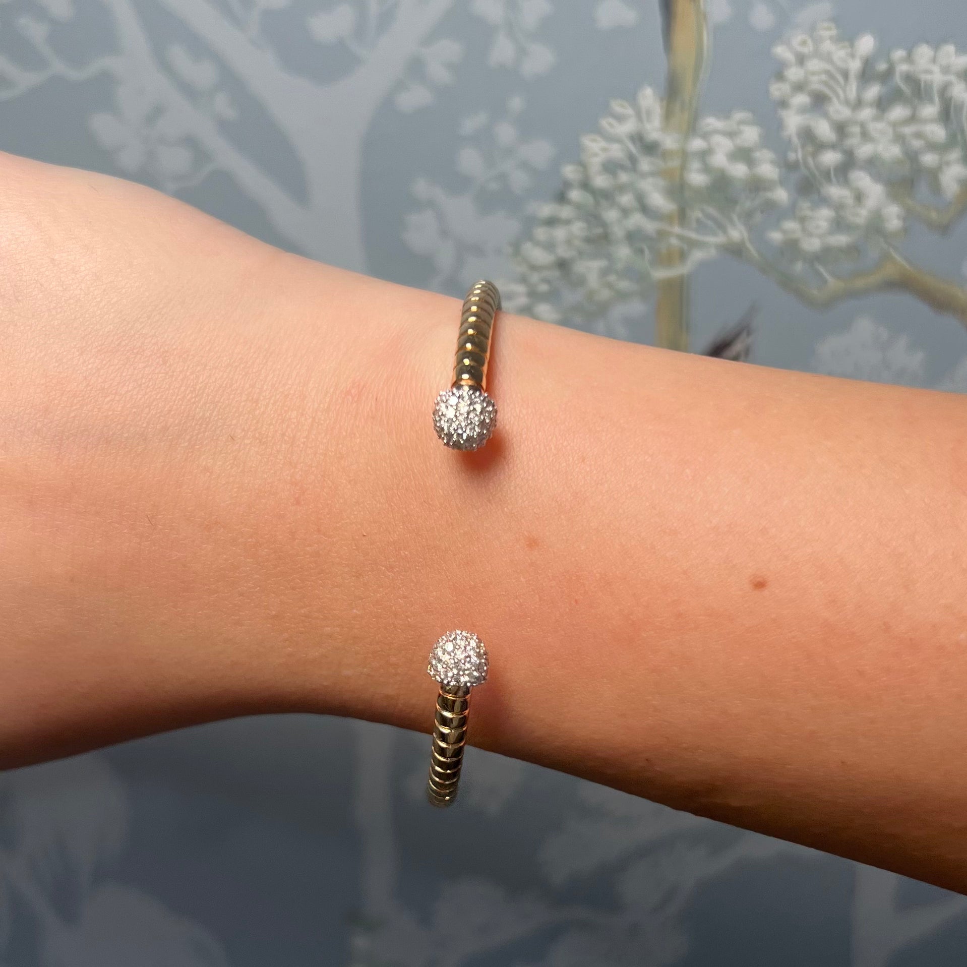 14k Yellow Gold and Diamond Open Bangle