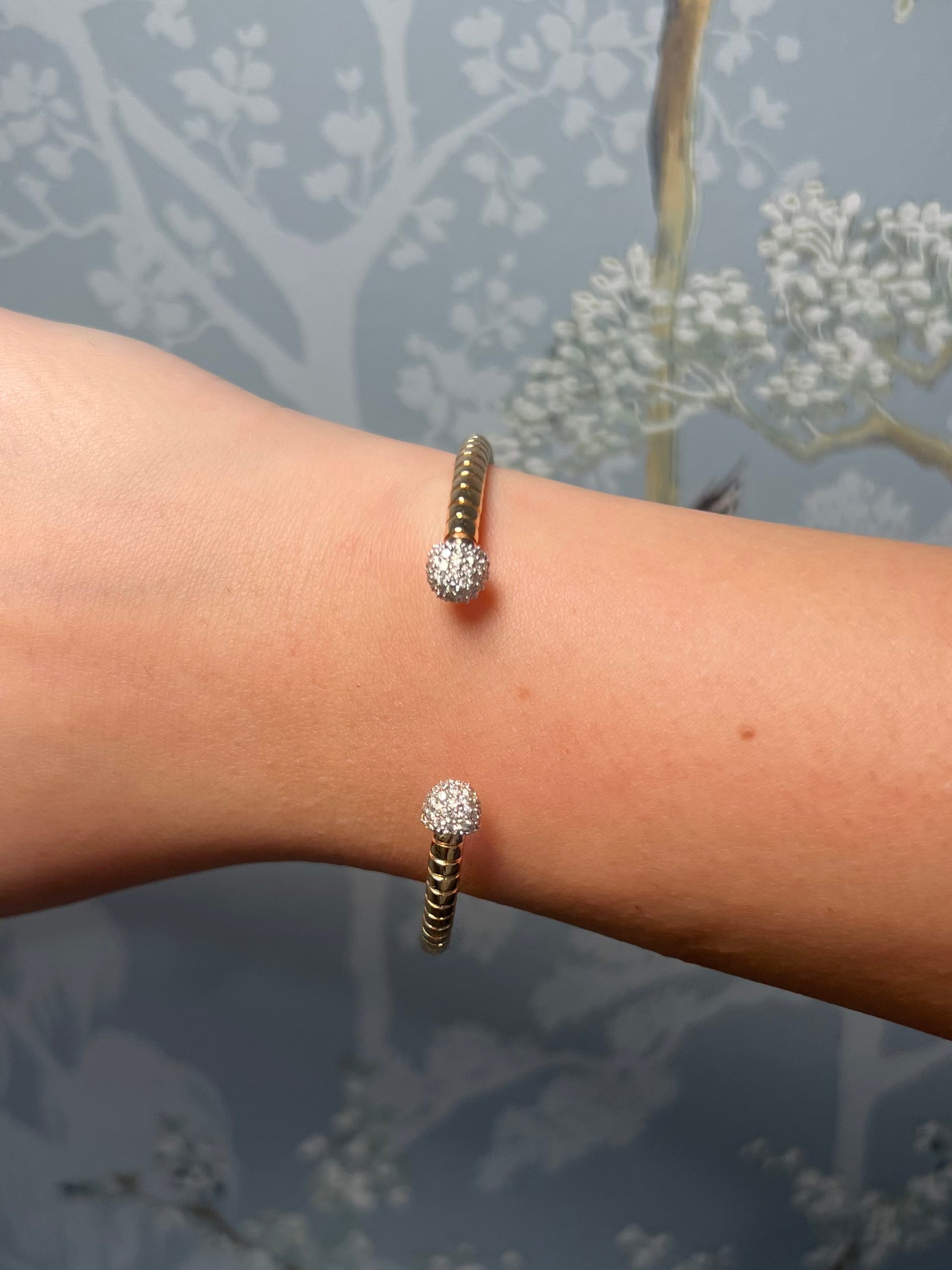 14k Yellow Gold and Diamond Open Bangle