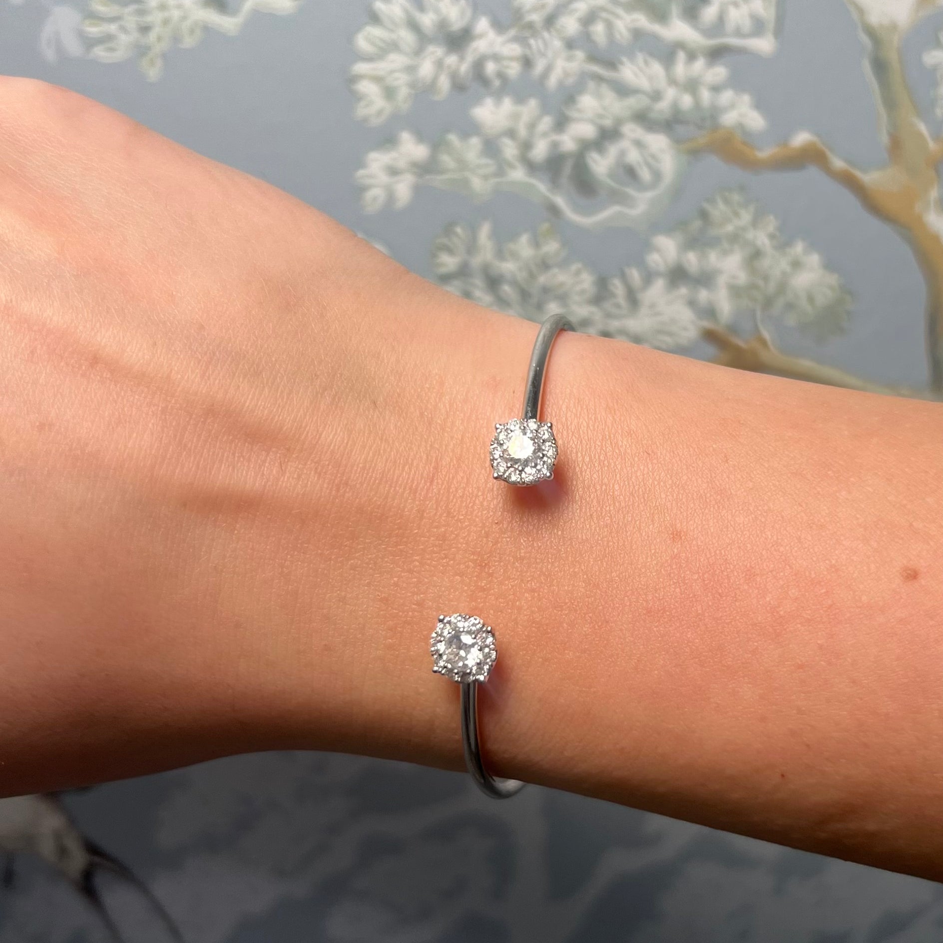 14k White Gold and Diamond Bangle