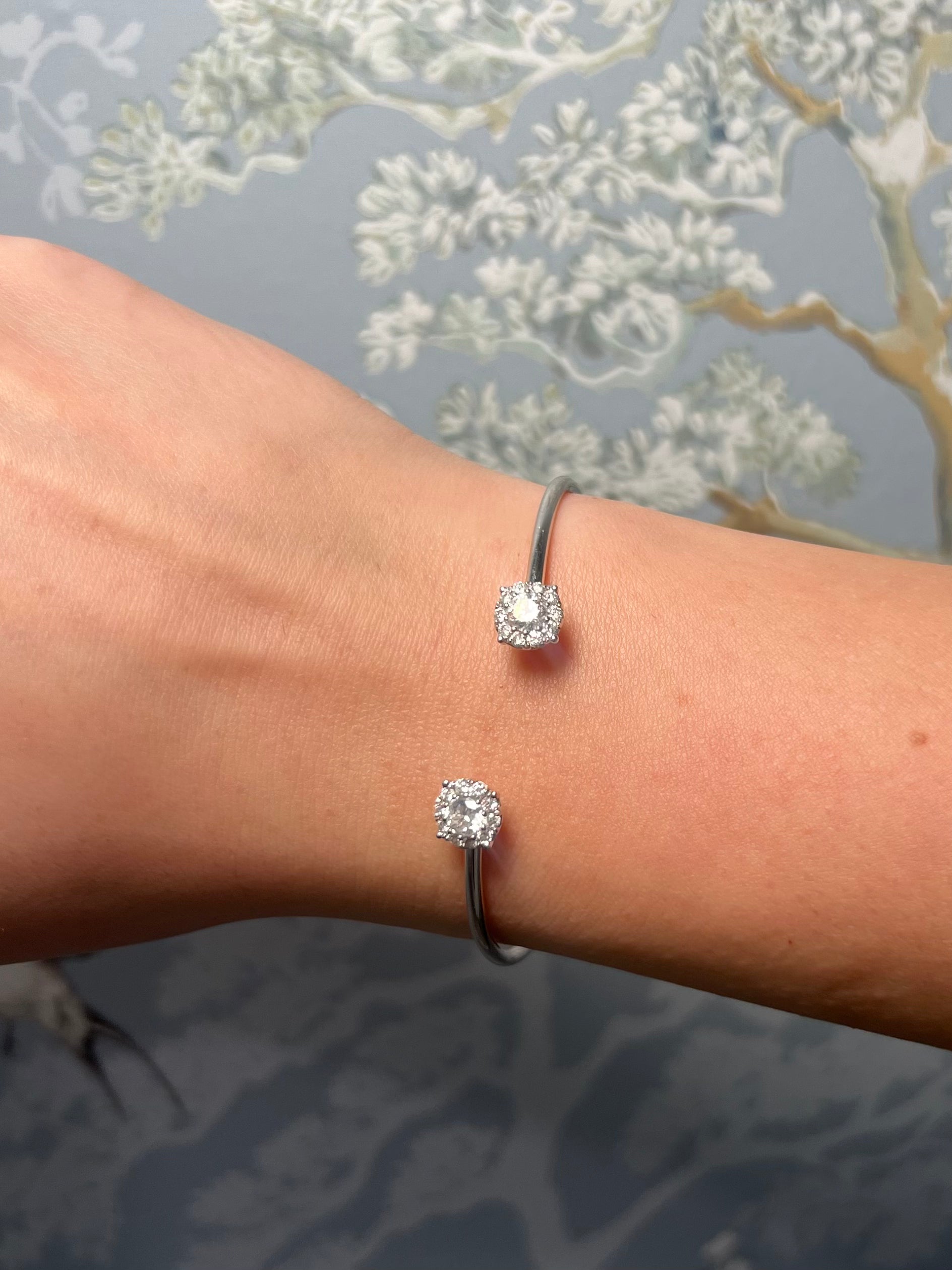 14k White Gold and Diamond Bangle