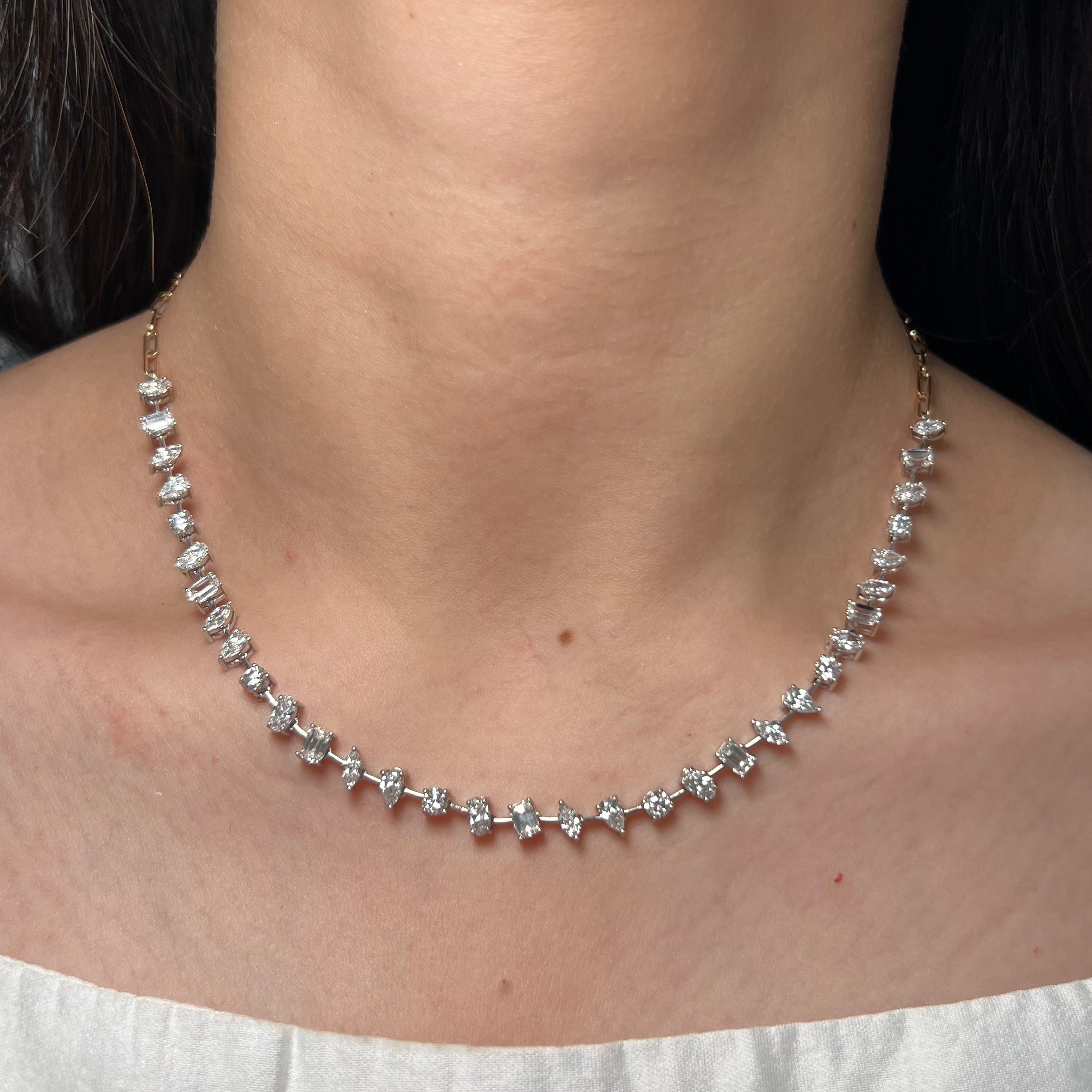 Mixed Fancy Shape Lab Grown Diamonds on a Paper Clip Yellow Gold Chain