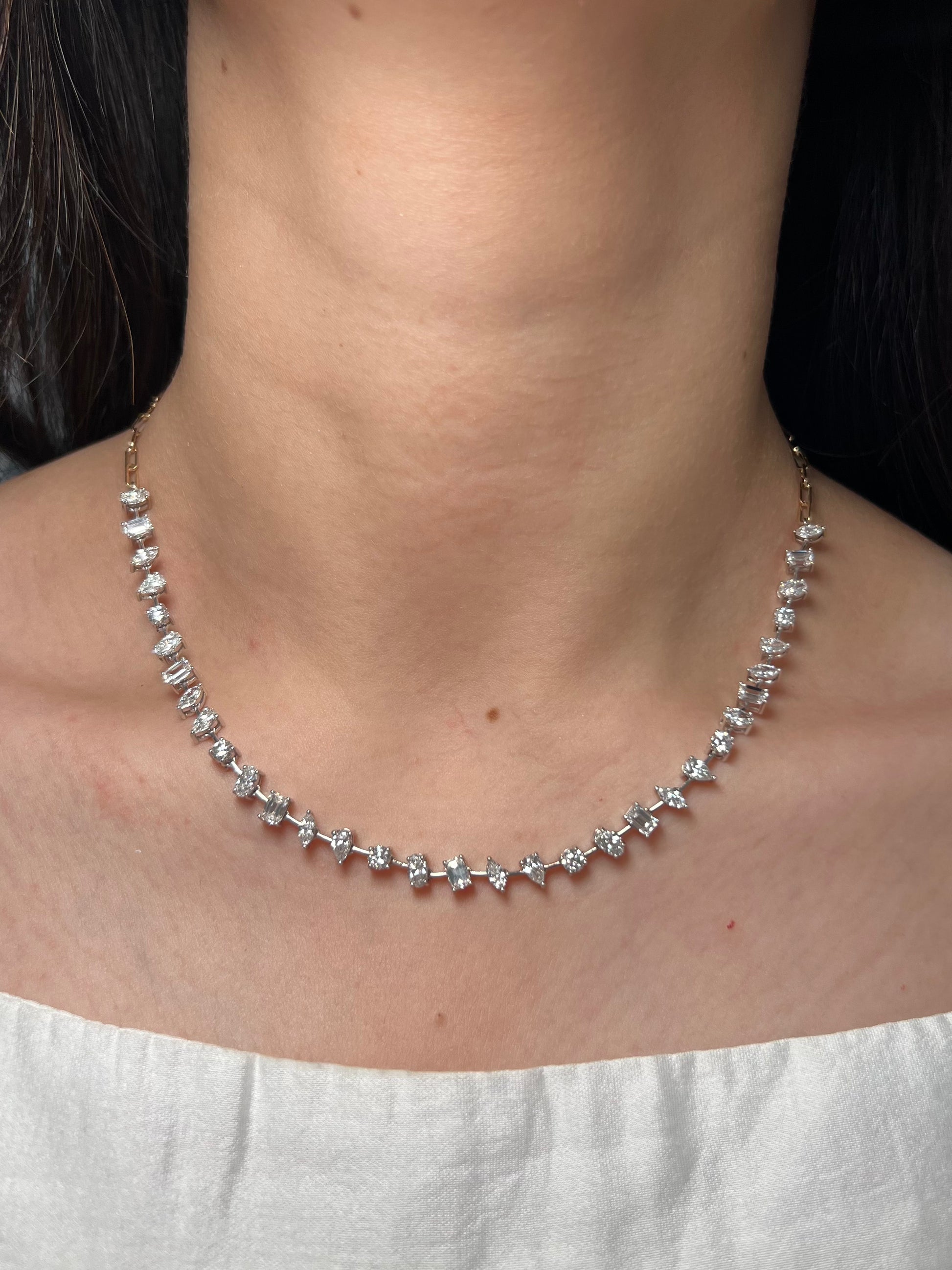 Mixed Fancy Shape Lab Grown Diamonds on a Paper Clip Yellow Gold Chain