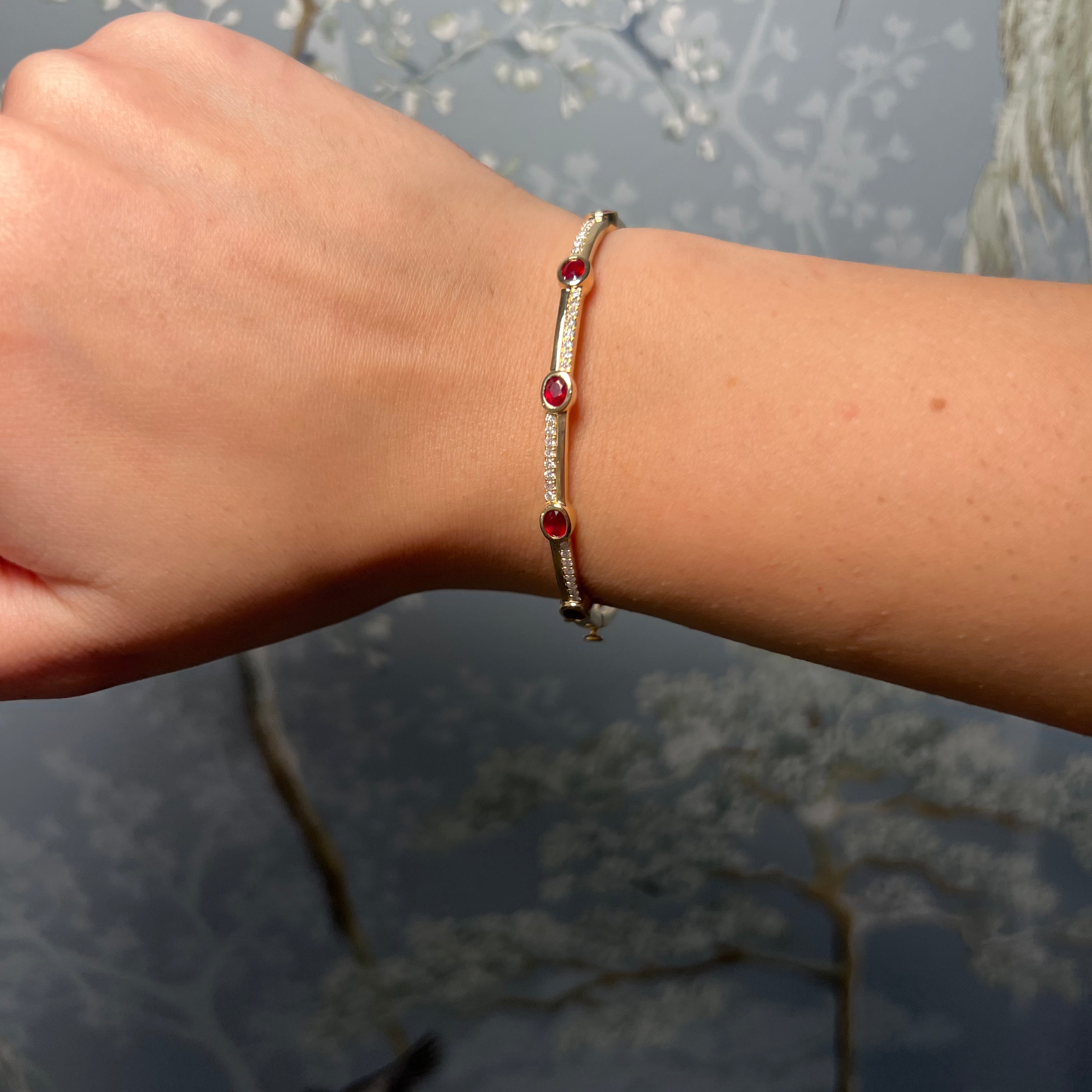 14K Yellow Gold Ruby and Diamond Bangle