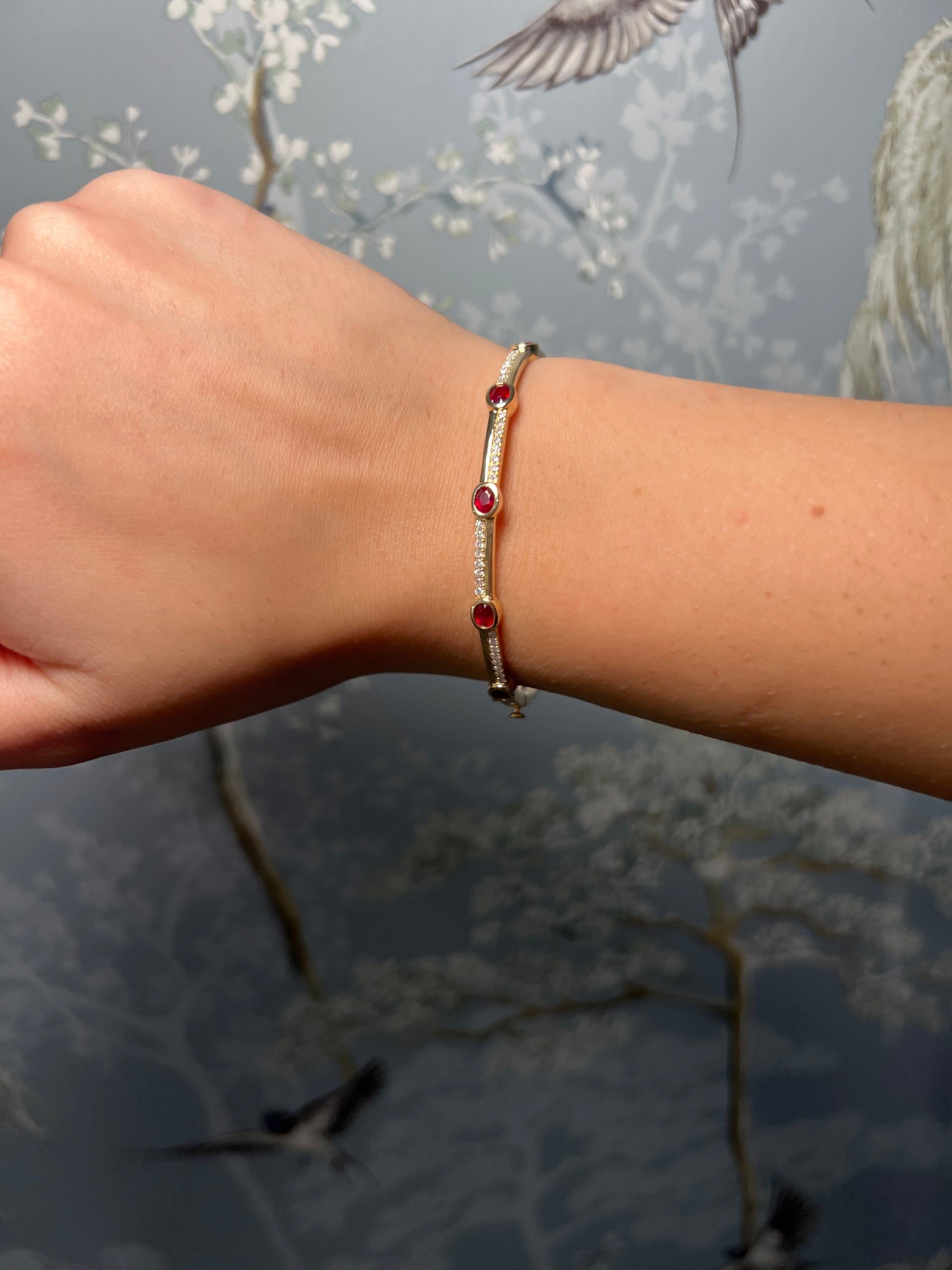 14K Yellow Gold Ruby and Diamond Bangle