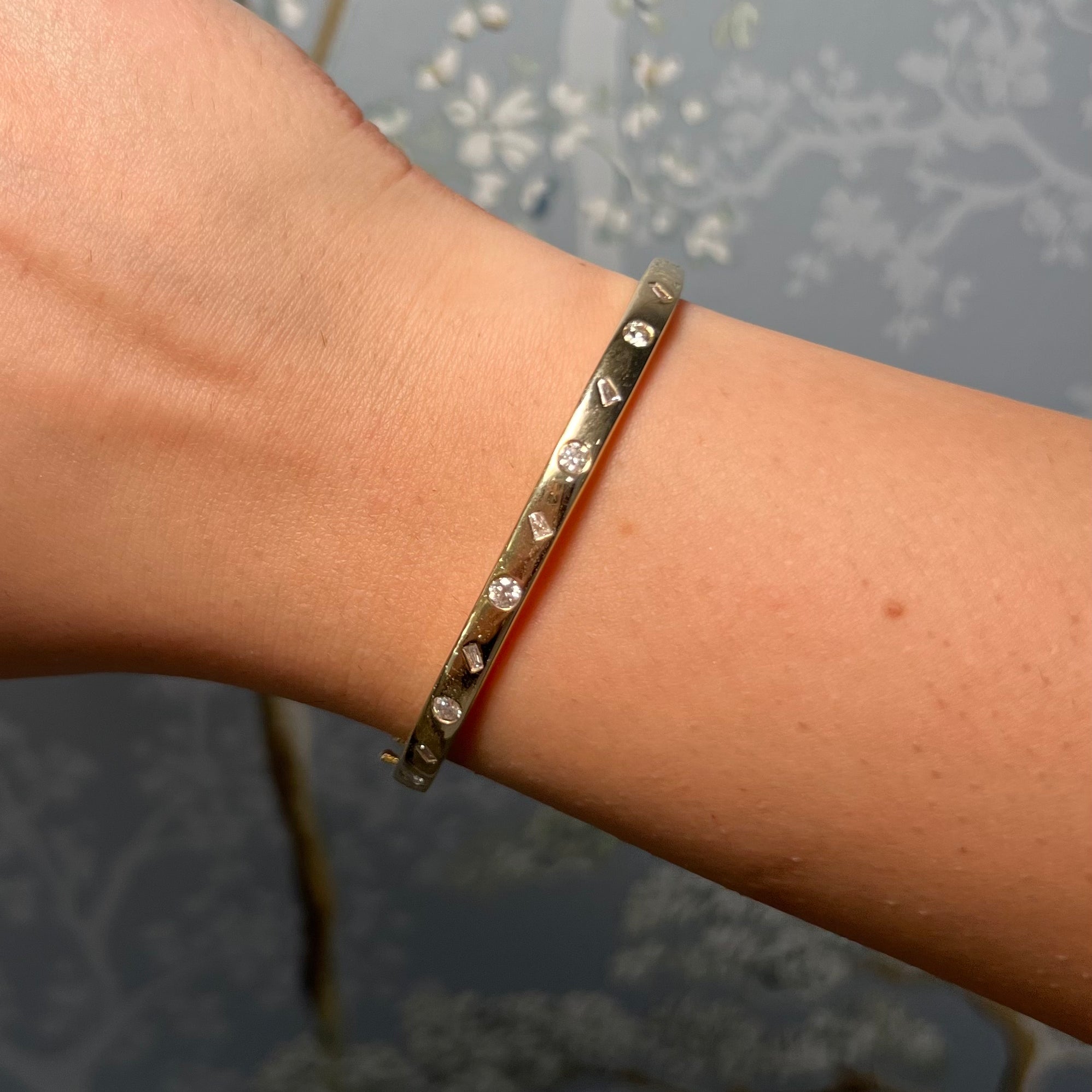 14K Yellow Gold and Diamond Mixed Shape Bangle