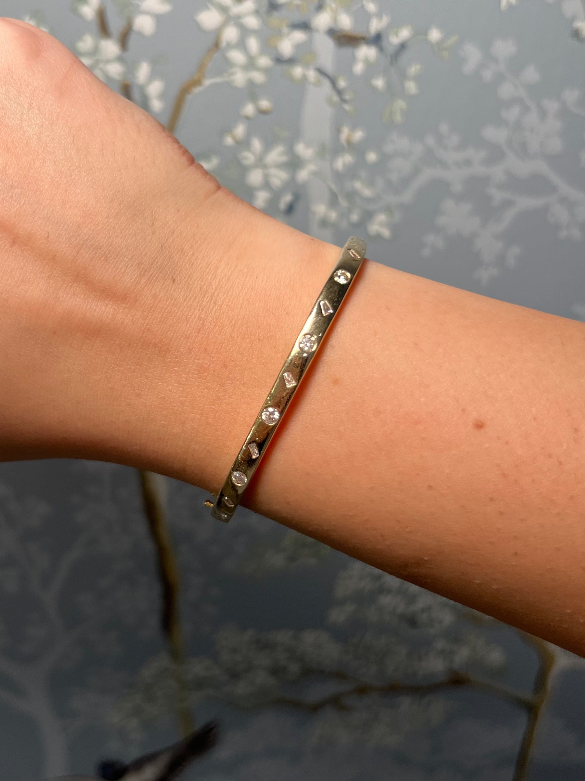 14K Yellow Gold and Diamond Mixed Shape Bangle