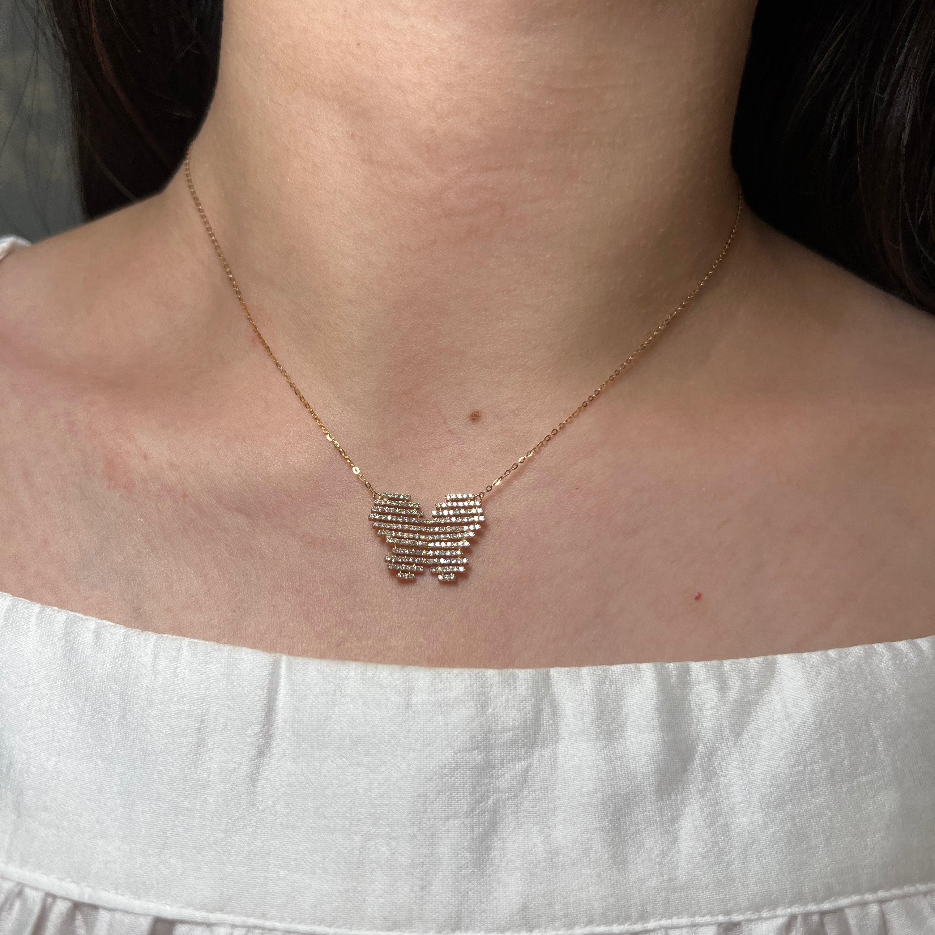 14k Yellow Gold Diamond Butterfly Caged Necklace