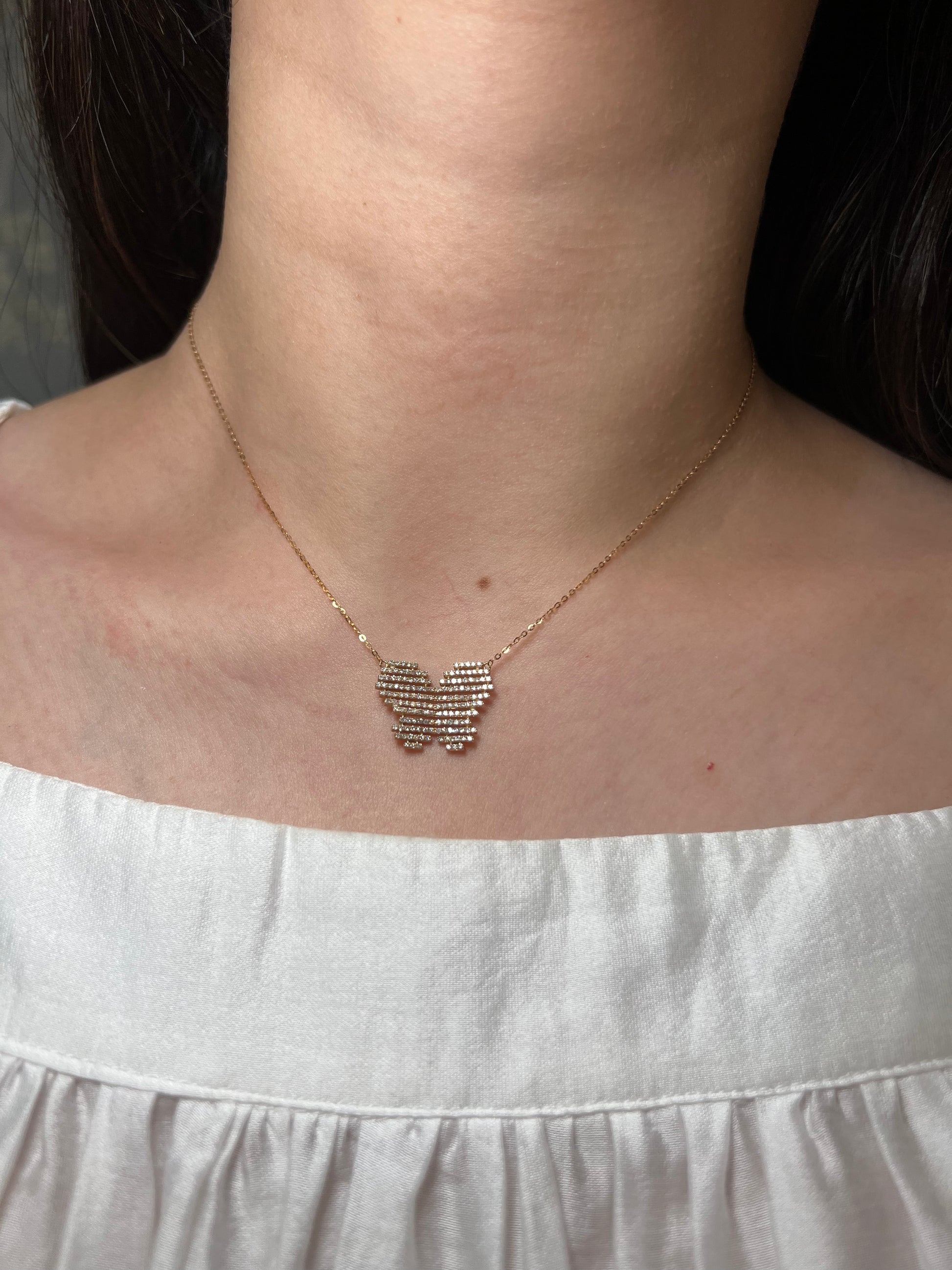 14k Yellow Gold Diamond Butterfly Caged Necklace