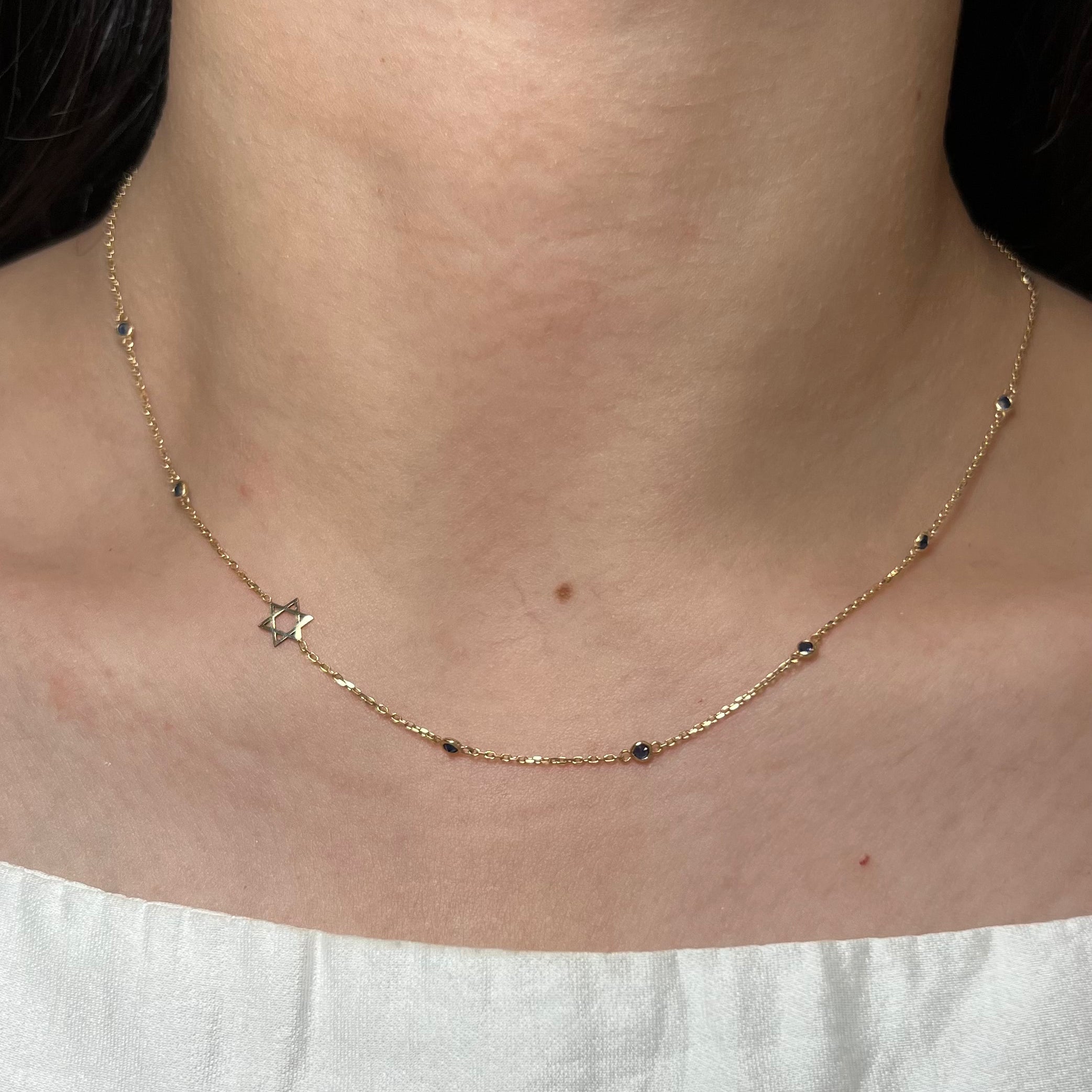 14k Sapphire Blue Star of David Necklace