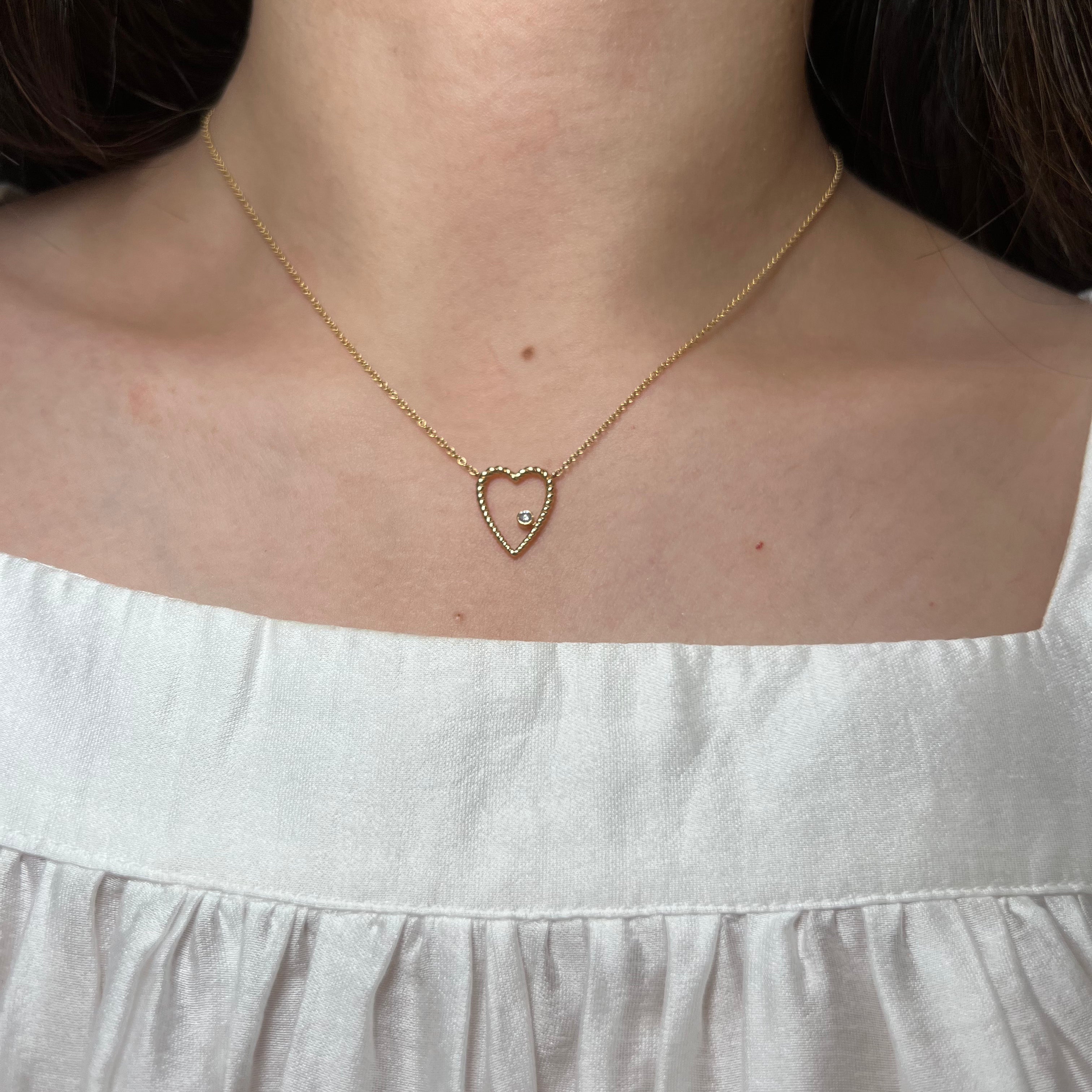 14k Gold Open Heart and Diamond Necklace