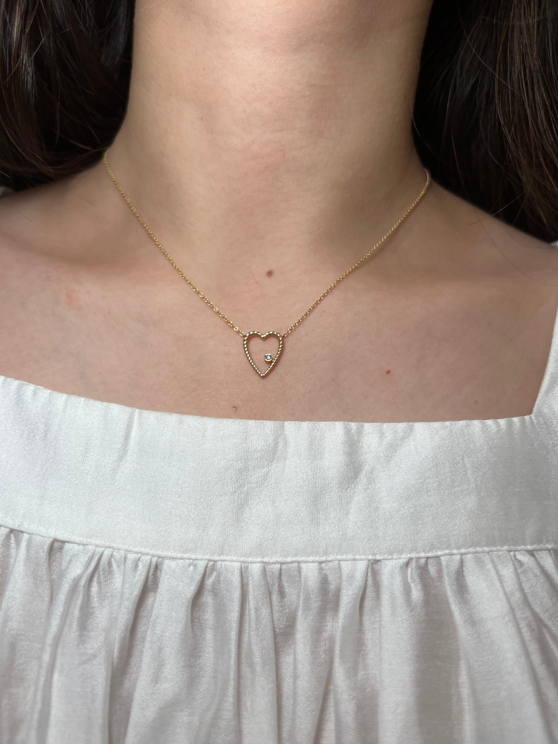 14k Gold Open Heart and Diamond Necklace
