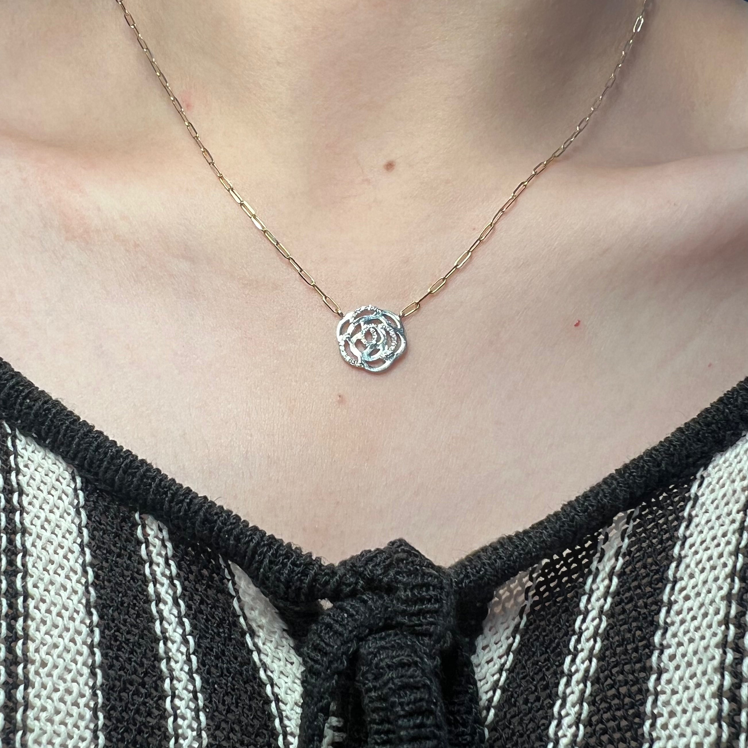 Flower Pendant on Paperclip Chain Necklace