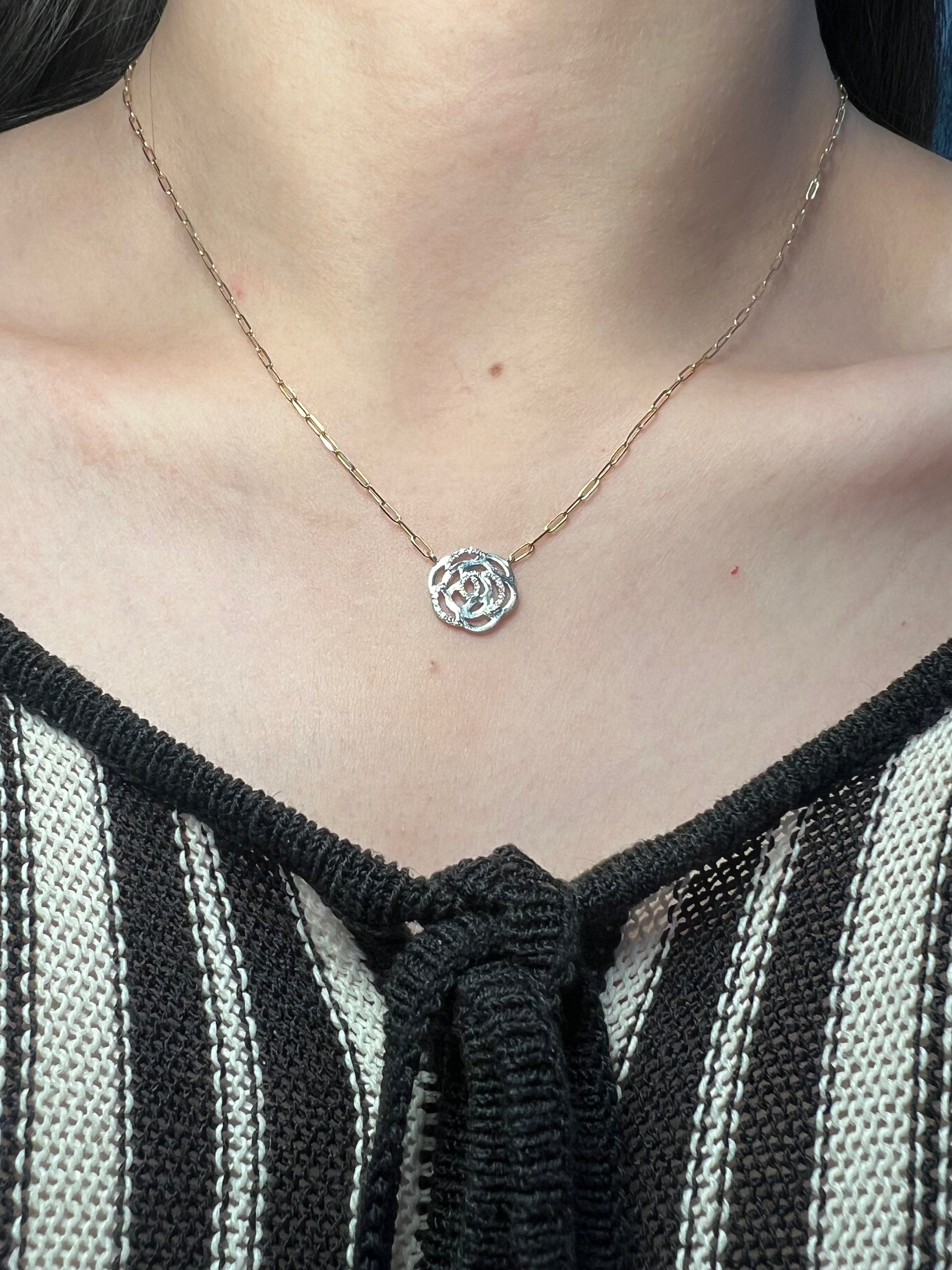 Flower Pendant on Paperclip Chain Necklace