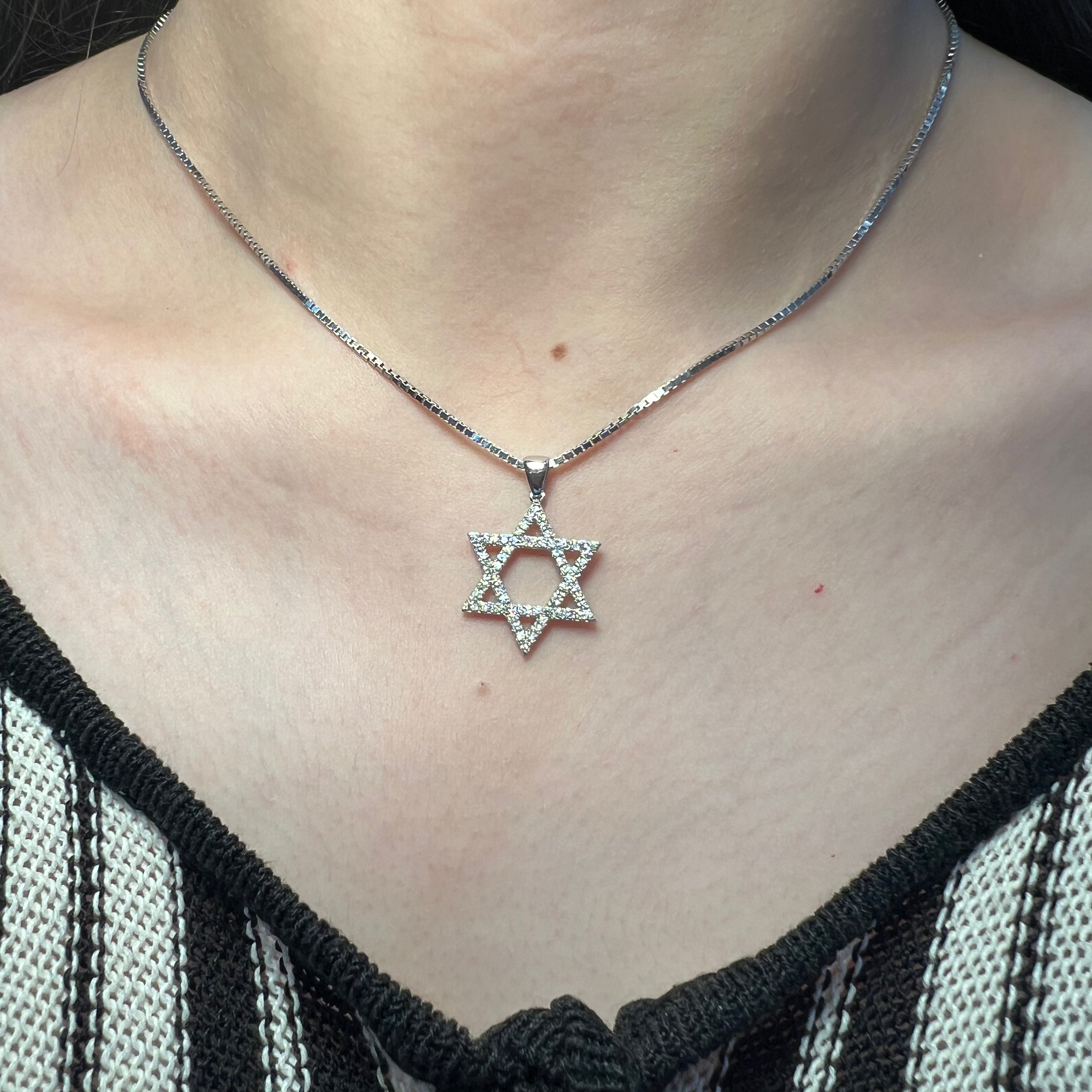White Gold Diamond Star of David Charm