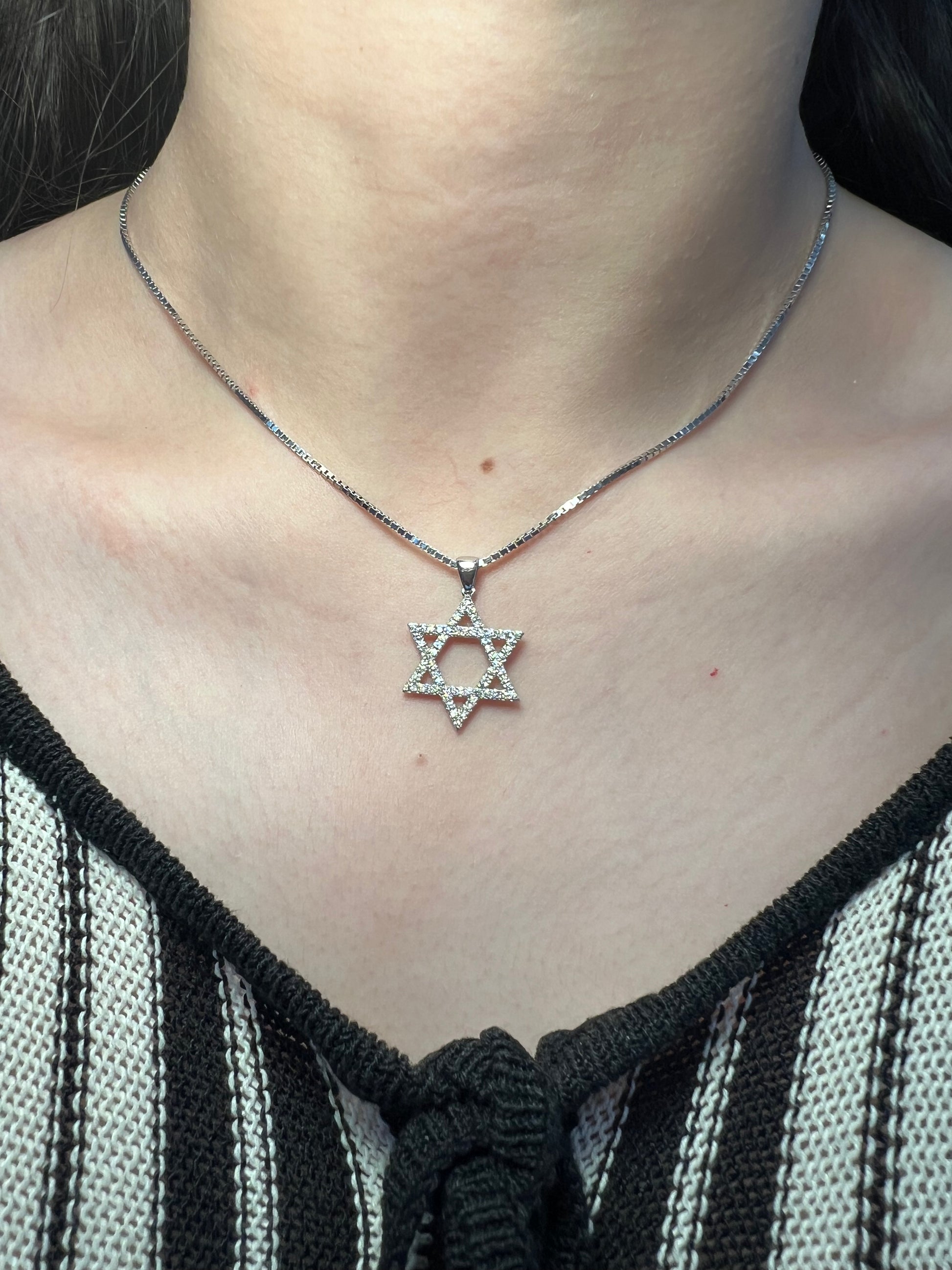 White Gold Diamond Star of David Charm