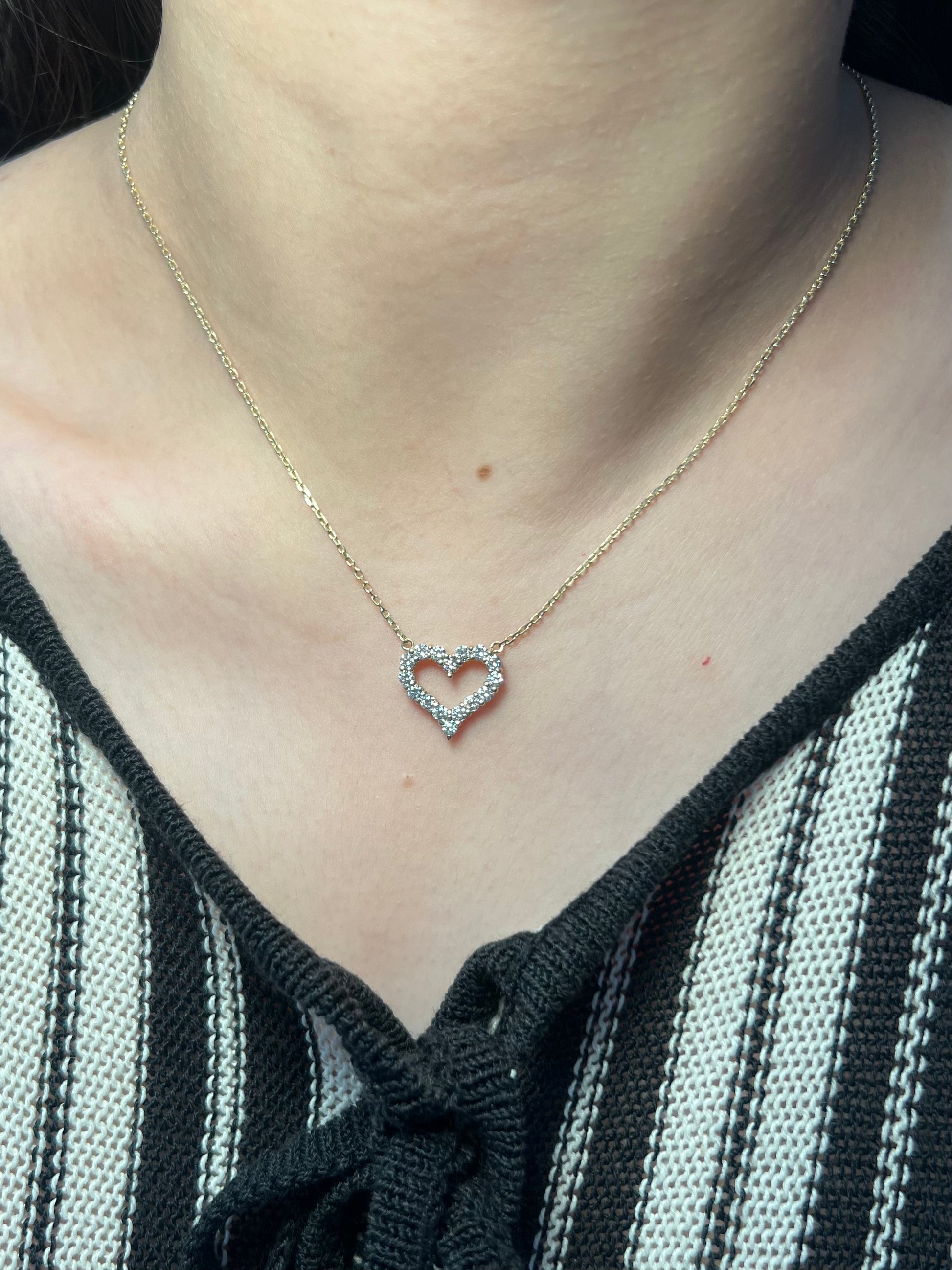 14k Gold Open Heart Lab Diamond Necklace