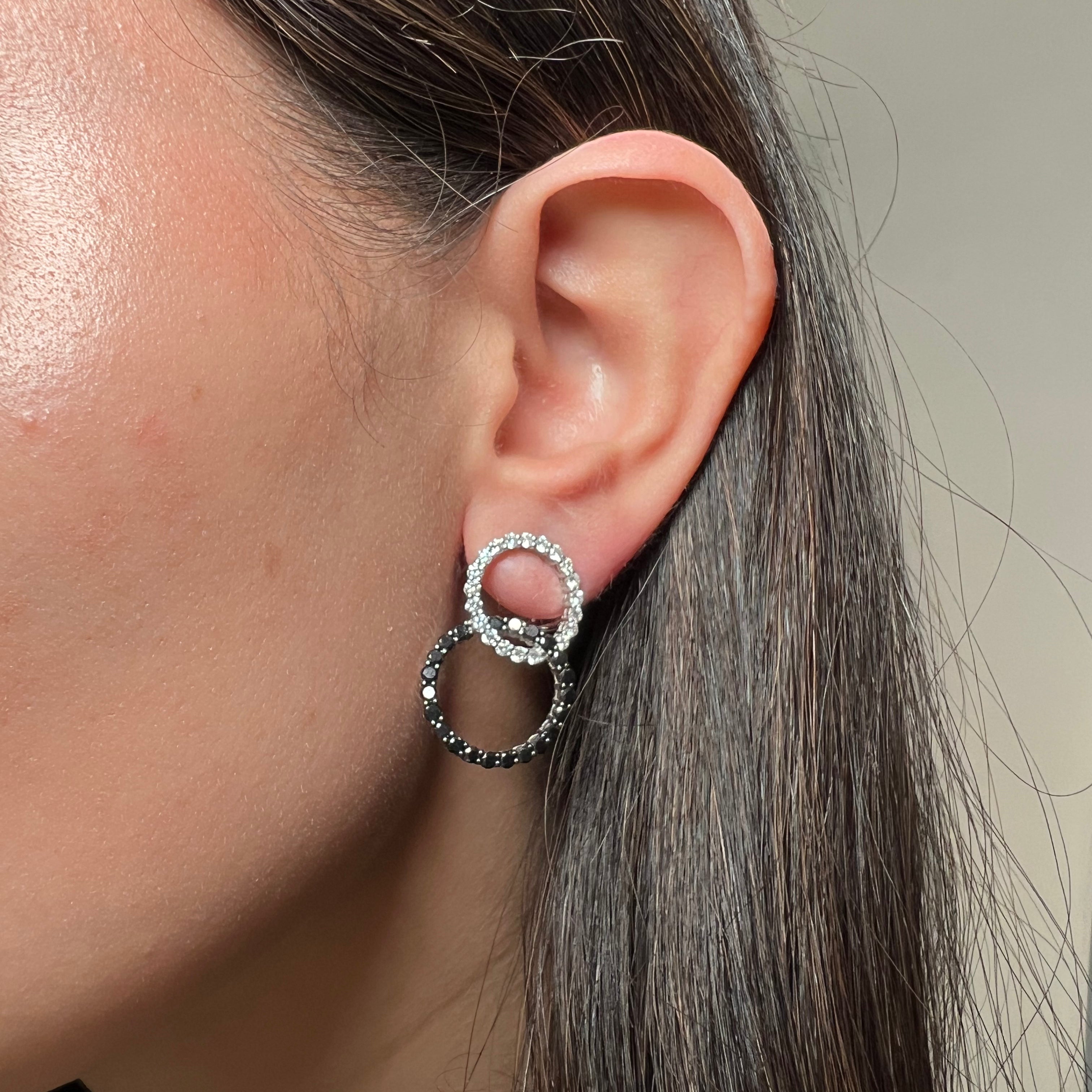 Black and White Diamond Circle Earrings