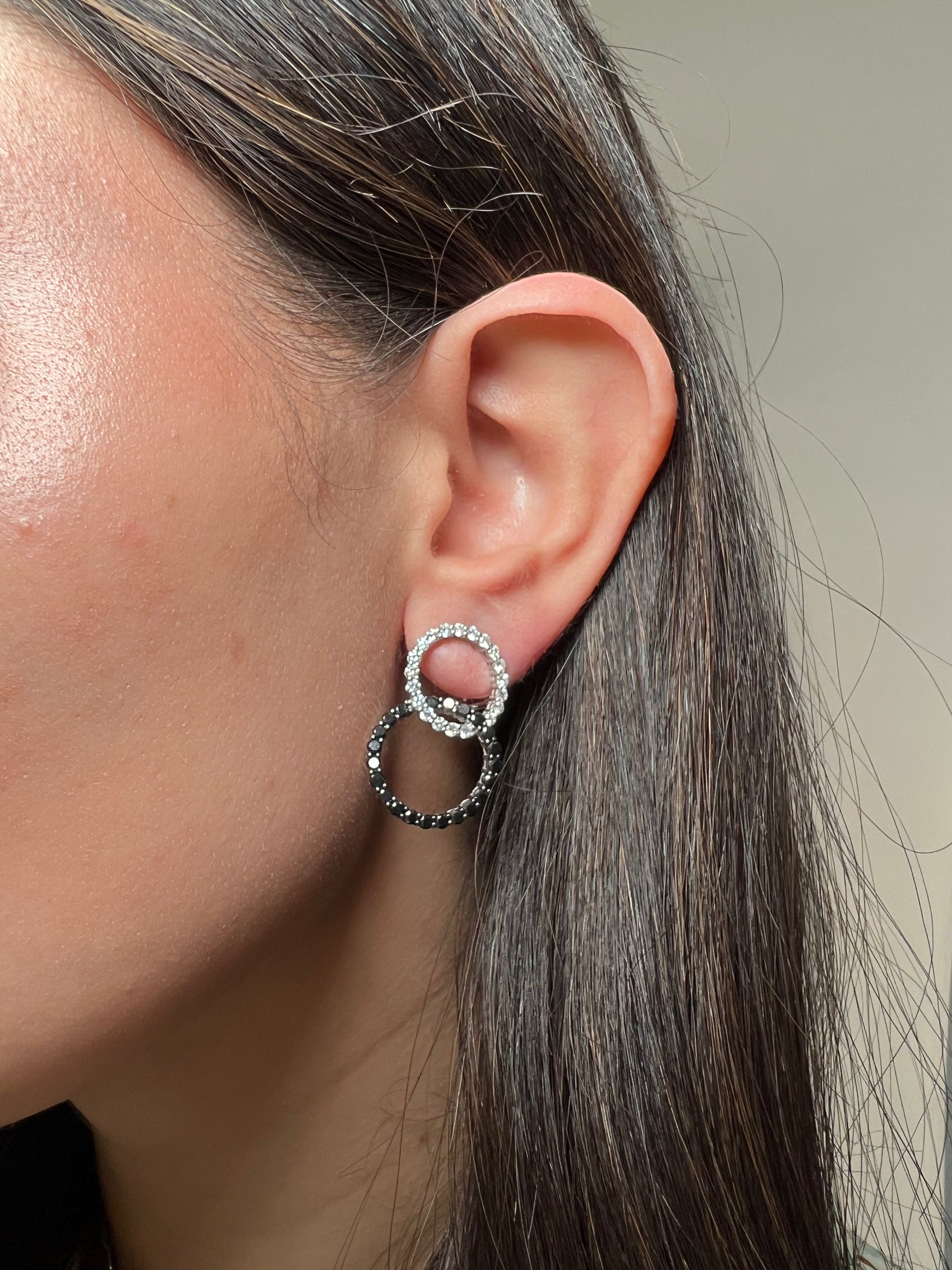 Black and White Diamond Circle Earrings