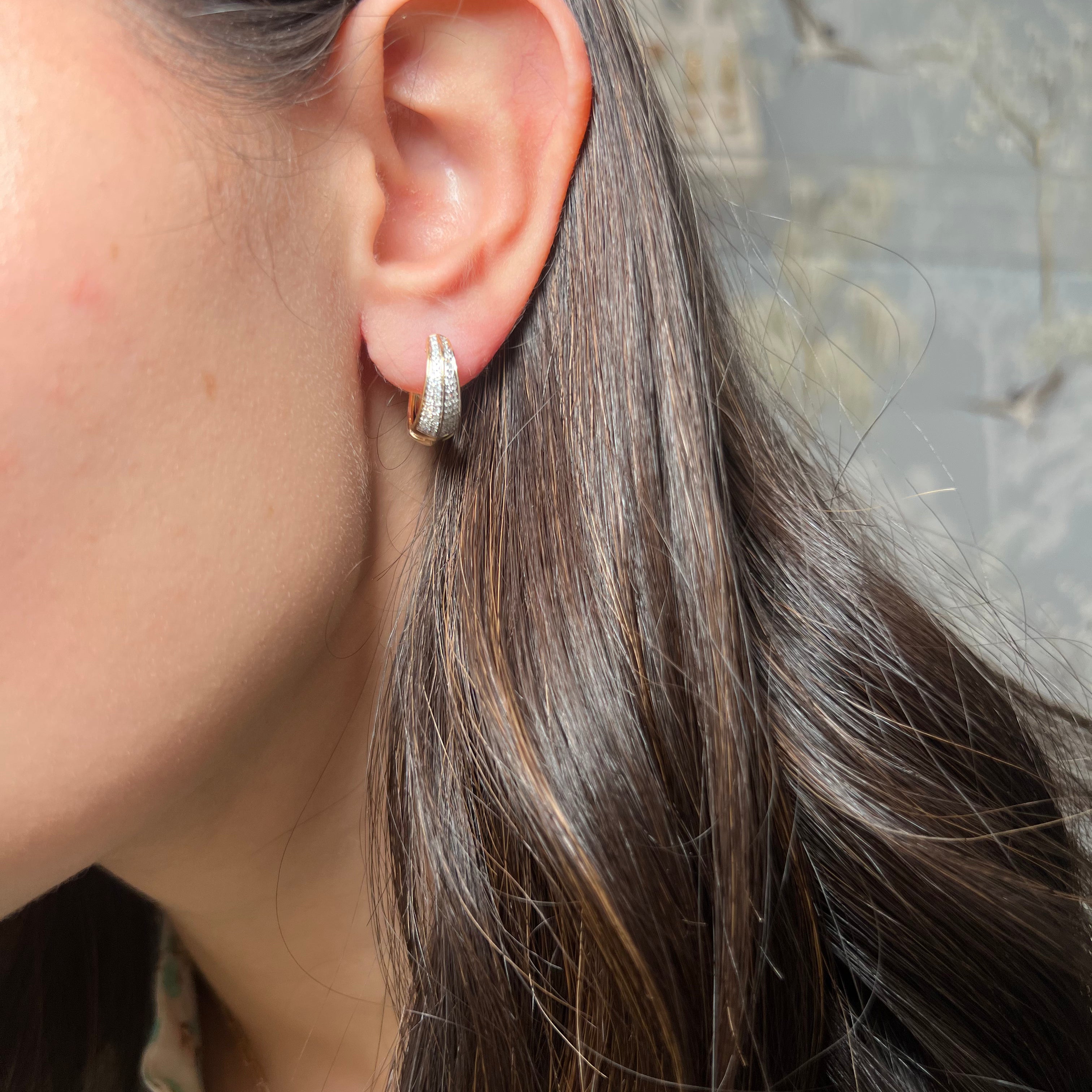 Yellow Gold Diamond Tapered Huggie Earrings