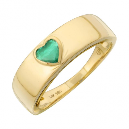 14k Yellow Gold Heart Shape Emerald Ring