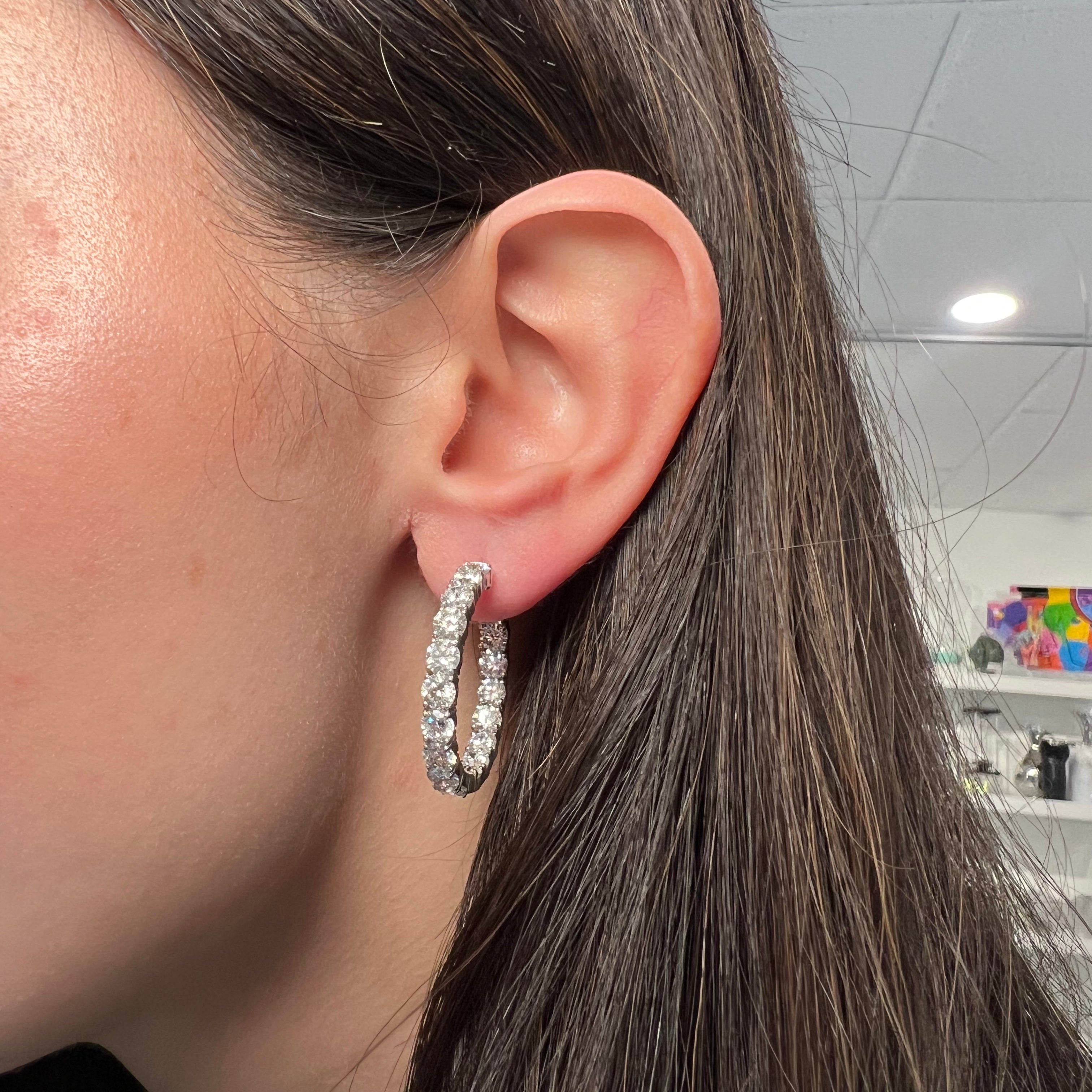 14k White Gold Lab Diamond Hoops