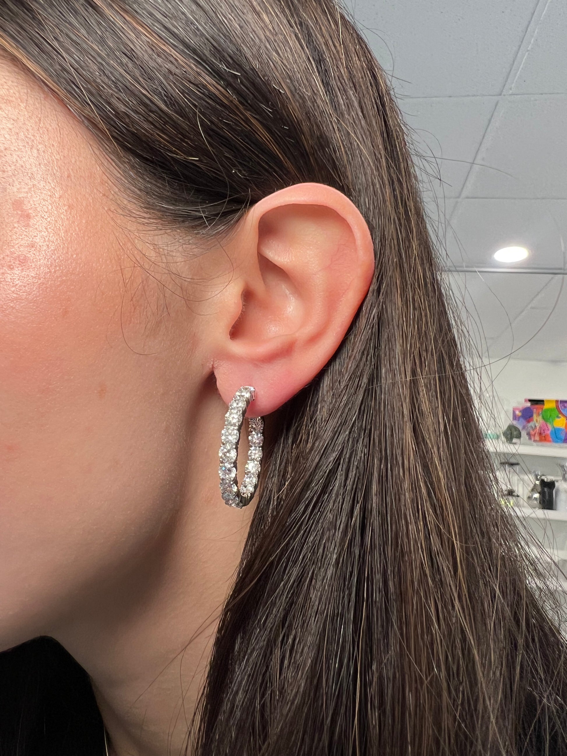 14k White Gold Lab Diamond Hoops