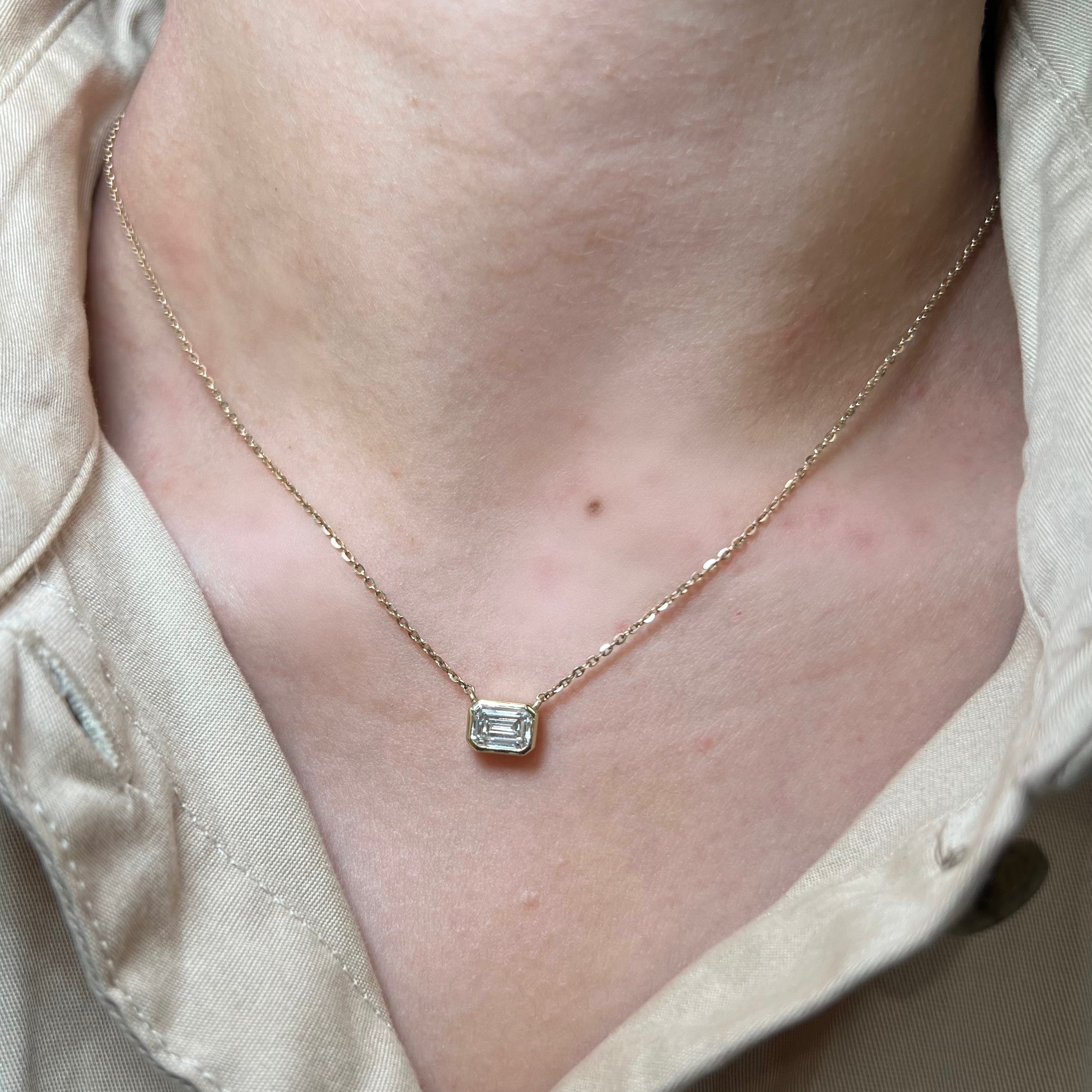 Lab Emerald Diamond Solitaire Pendant Necklace