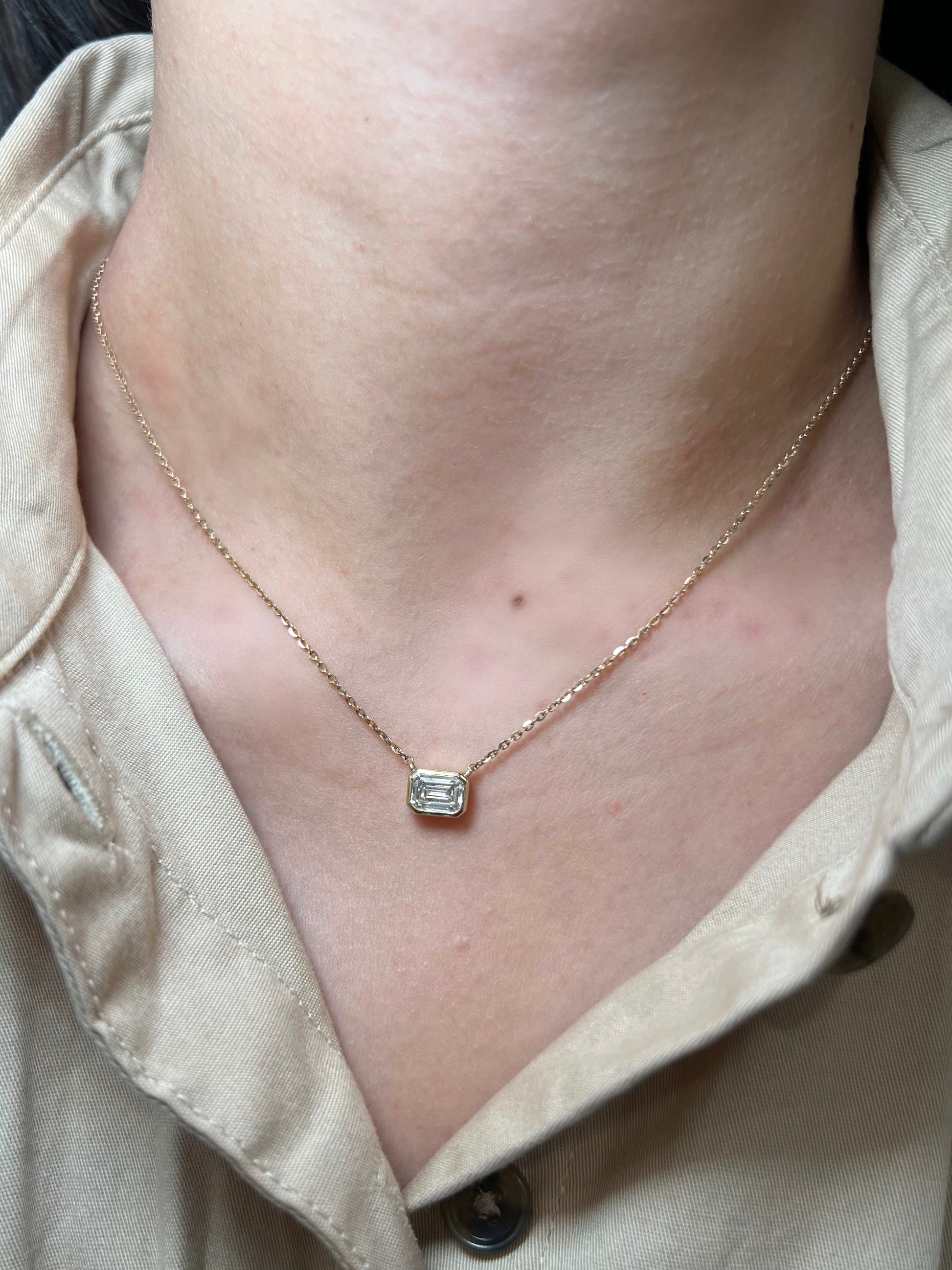 Lab Emerald Diamond Solitaire Pendant Necklace