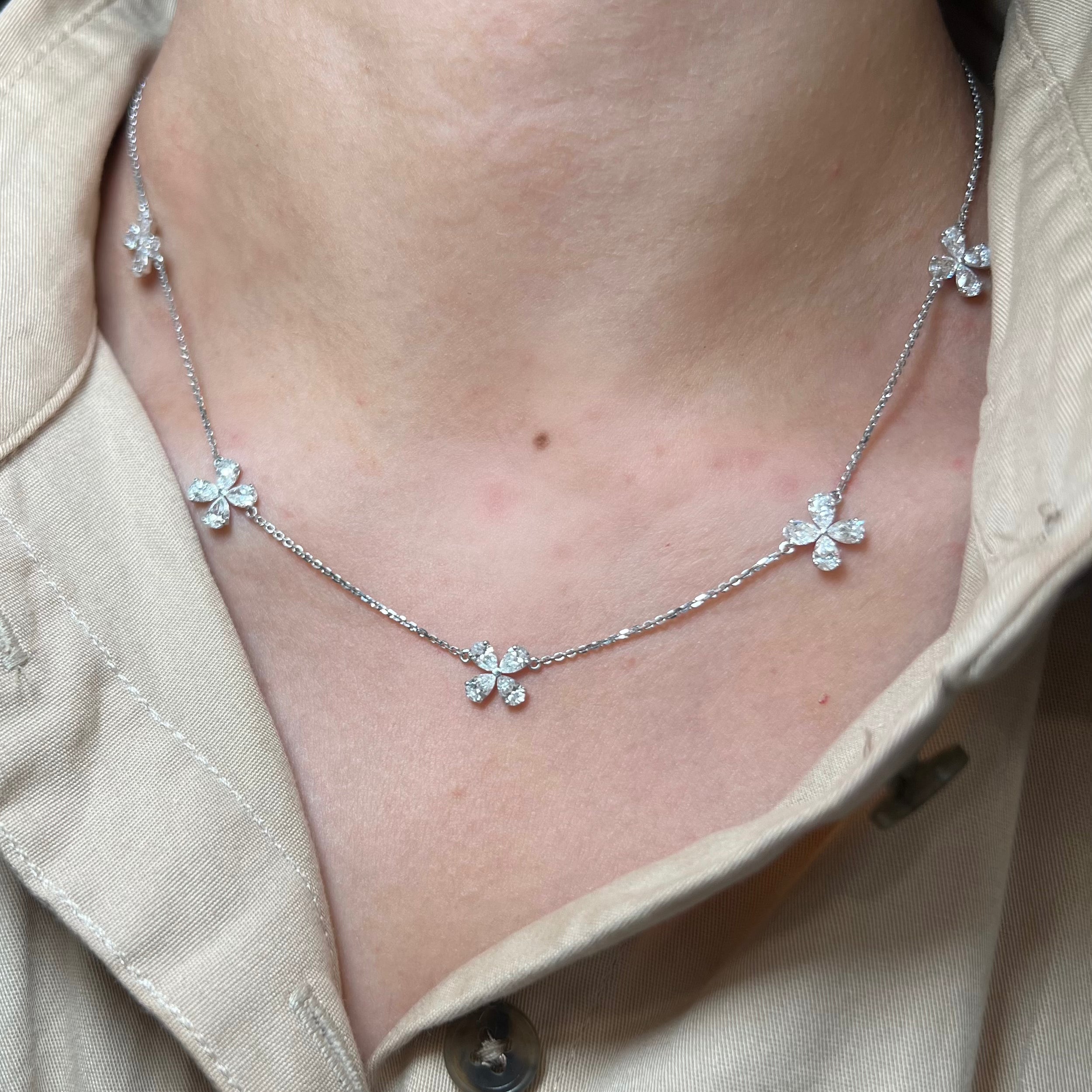 Lab Diamond 5 Flower Station Necklace