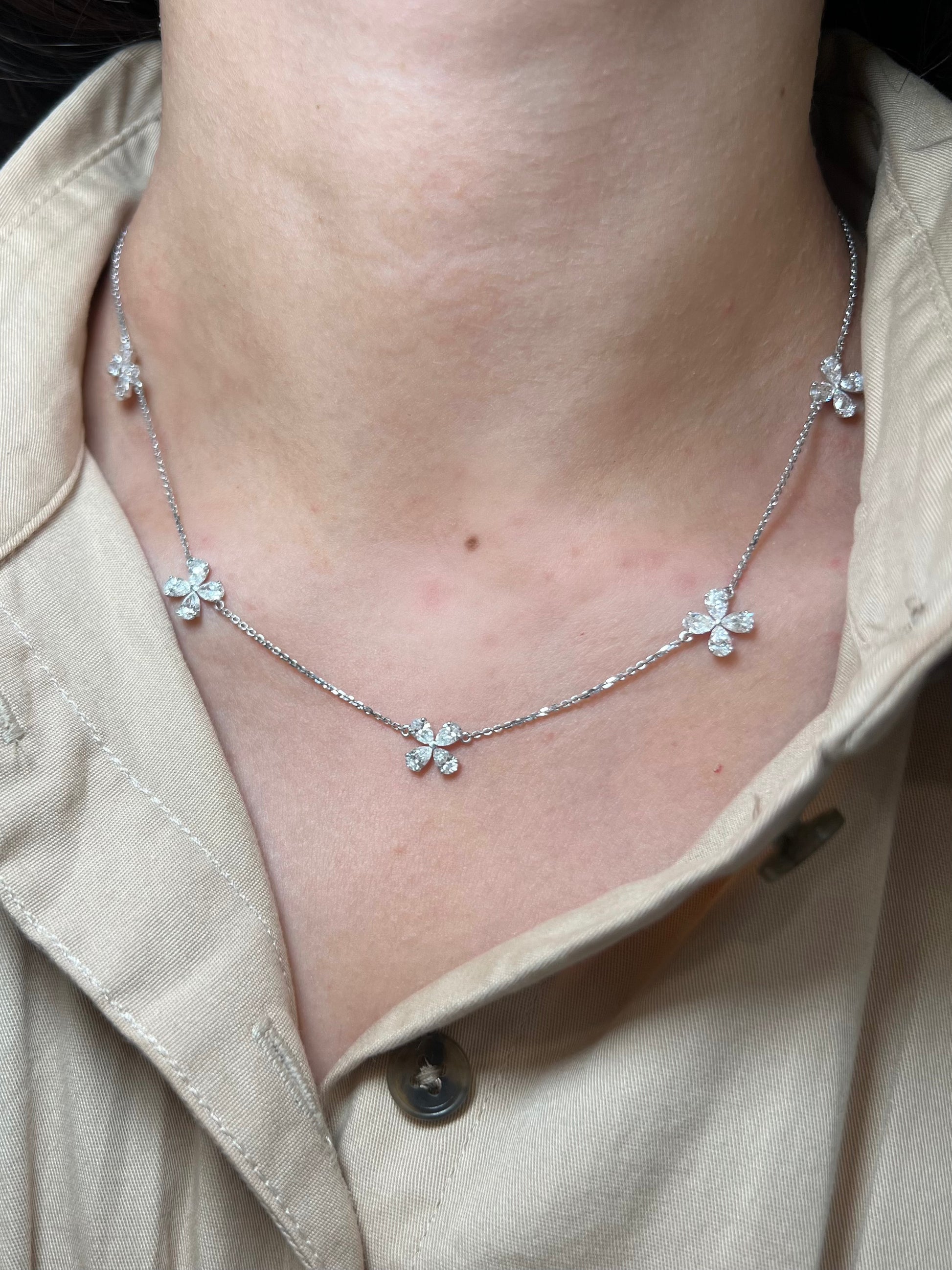 Lab Diamond 5 Flower Station Necklace