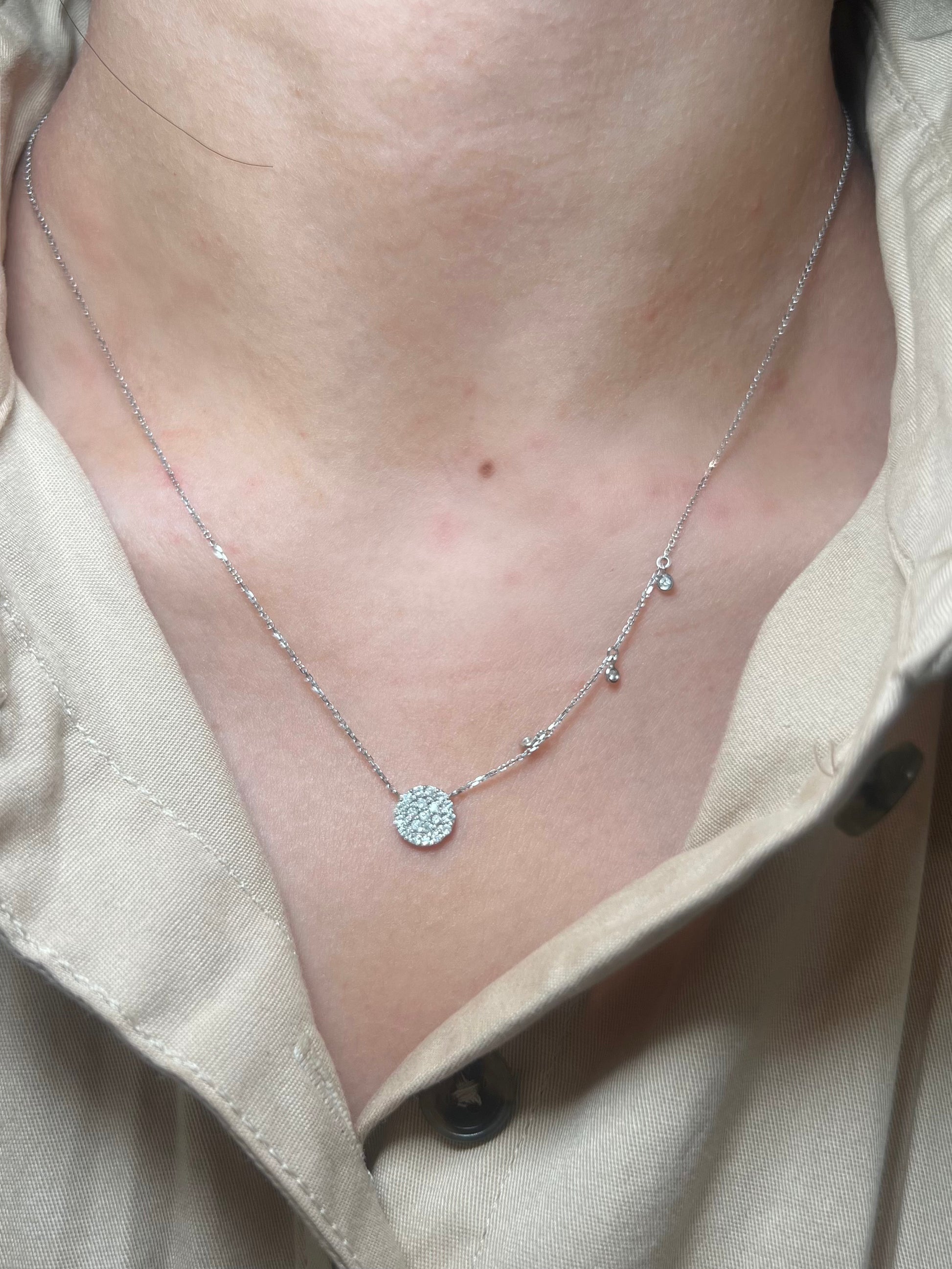 14k White Gold Circle with Pave Diamonds