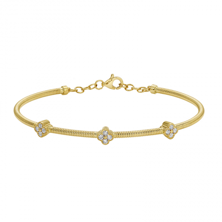 14k Yellow Gold Skinny Omega Chain Diamond Flower Bracelet