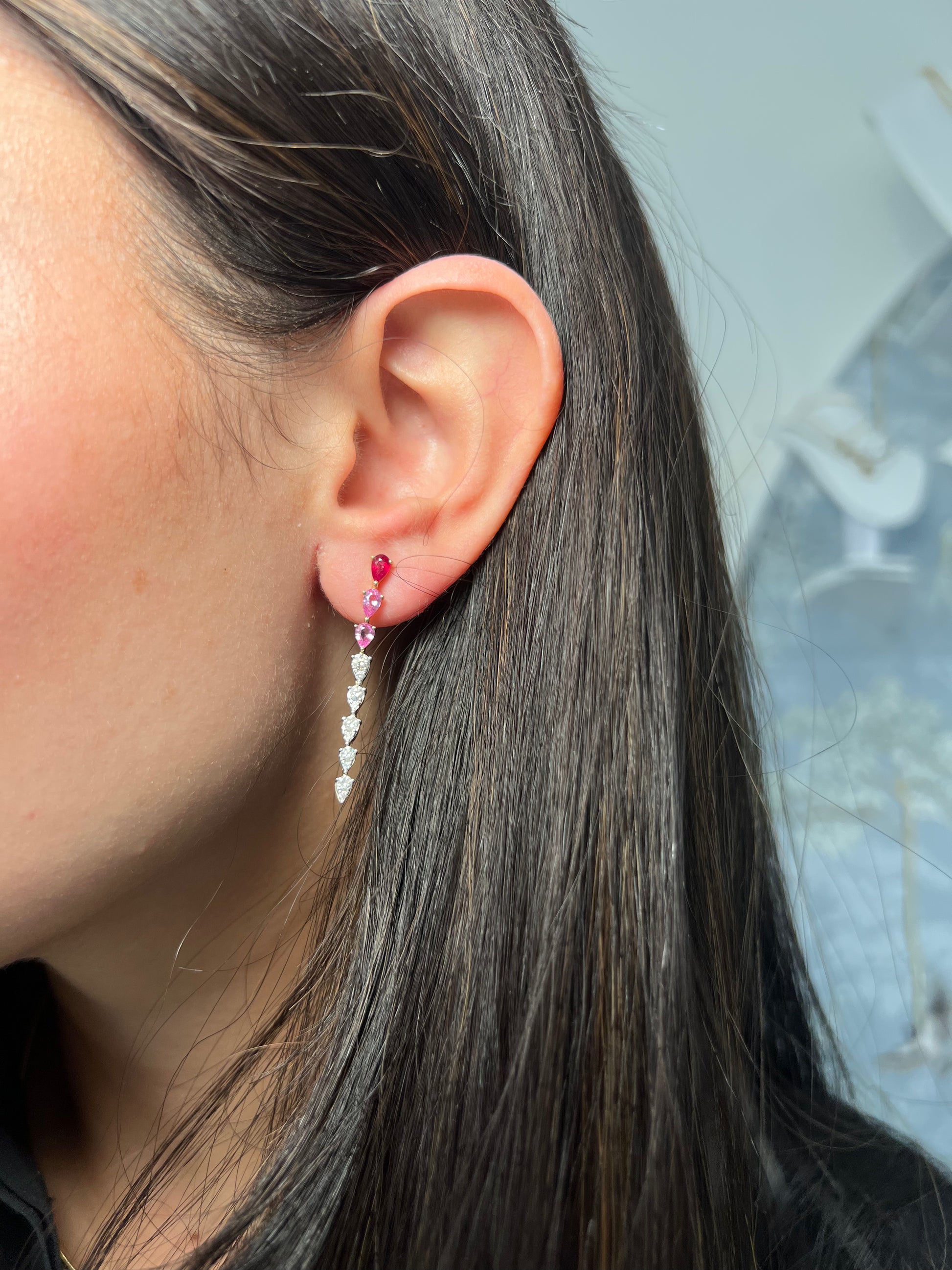 Ruby, Pink Sapphire, & Diamond Drop Earrings