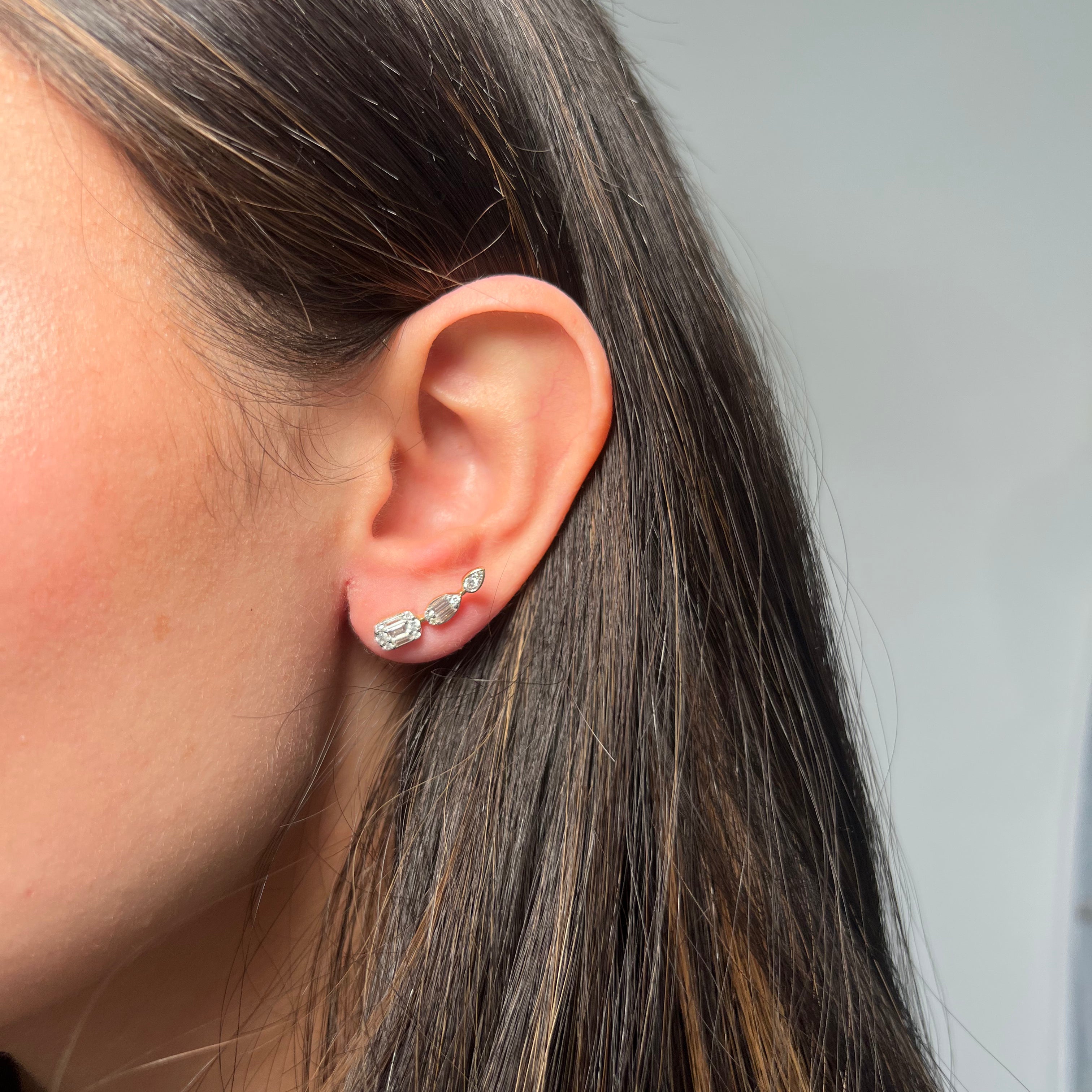 Triple Stone Bezel Crawler Earrings