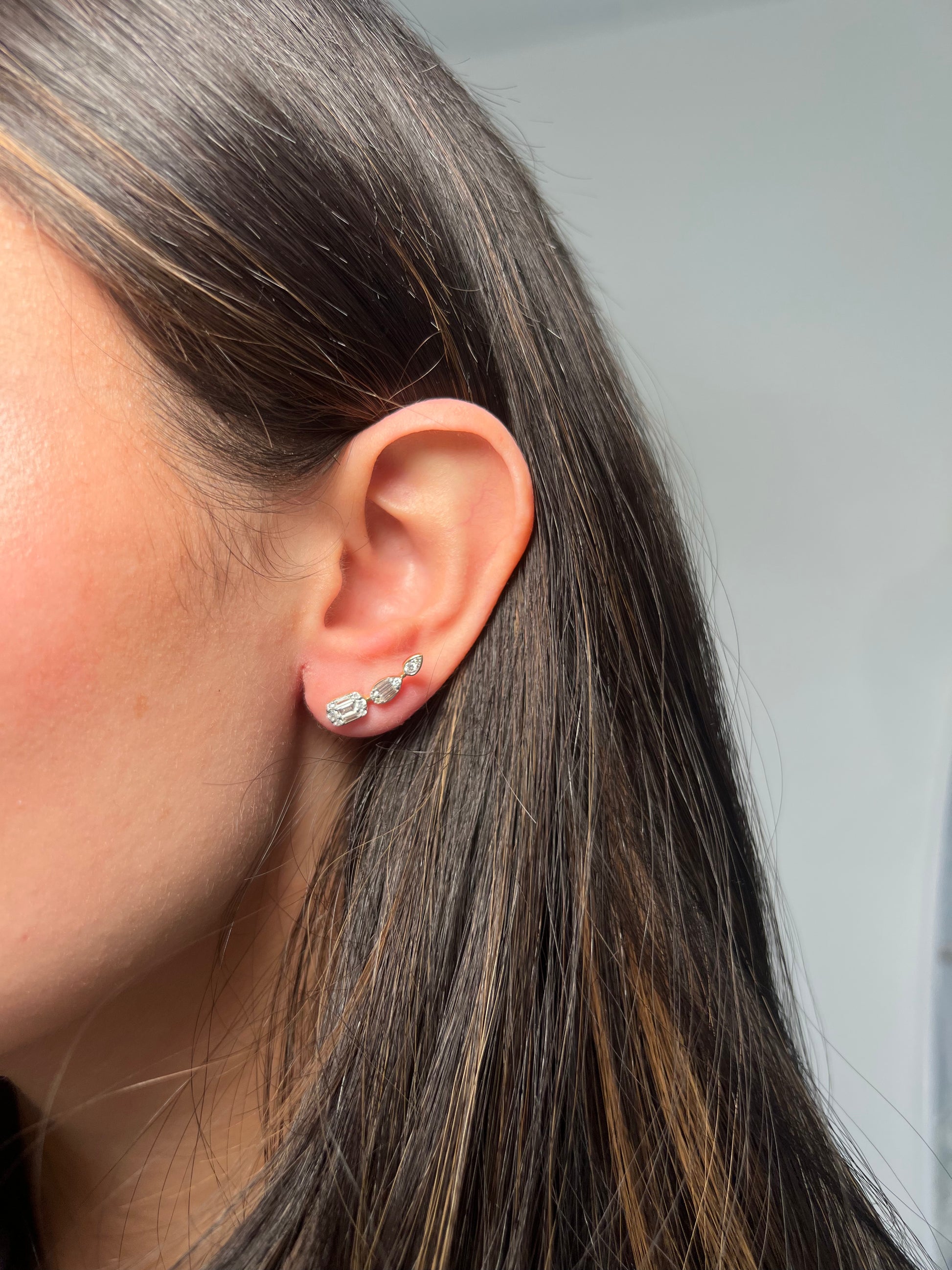 Triple Stone Bezel Crawler Earrings