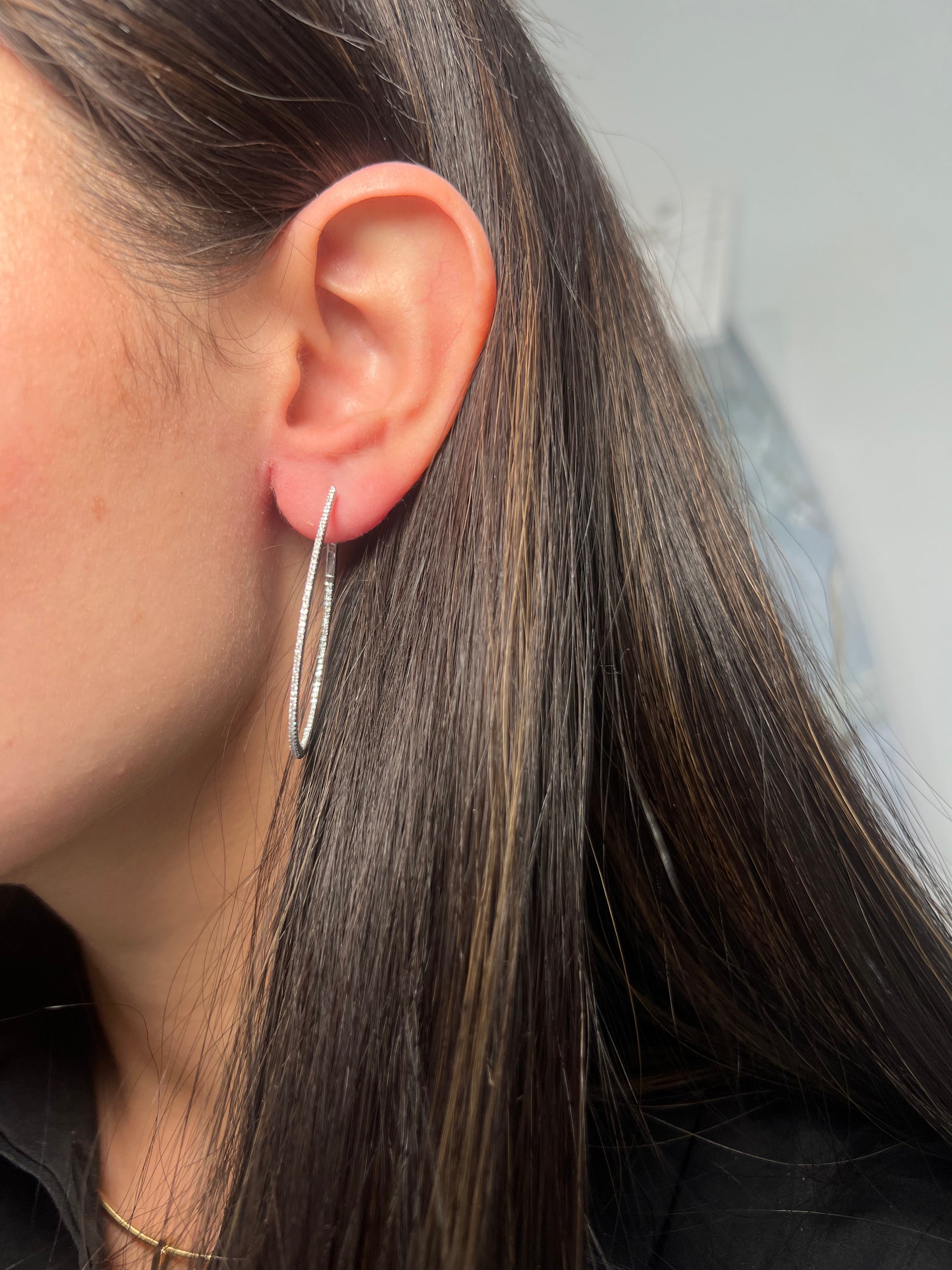 14k White Gold Pear Shaped Inside Out Diamond Hoop Earrings